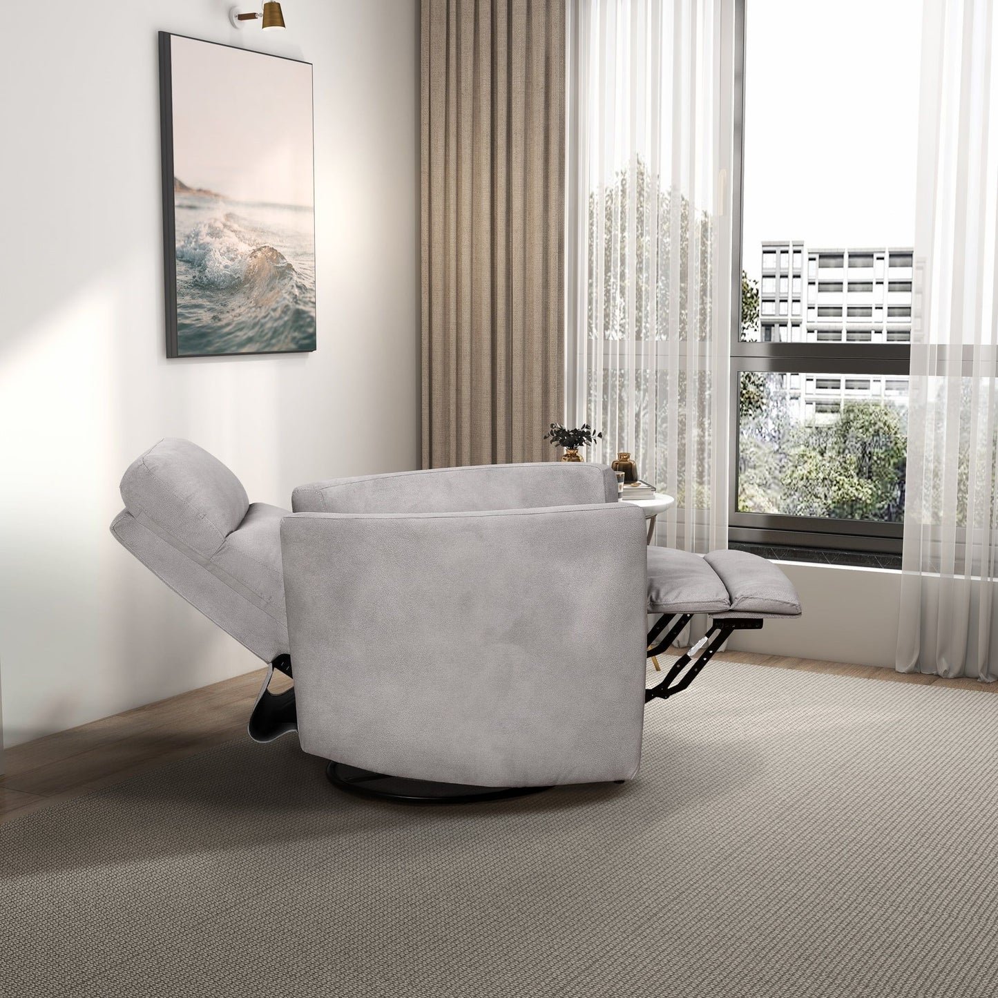 Lawson - Swivel Glider Suede Recliner Chair - Latte Ashcroft Furniture