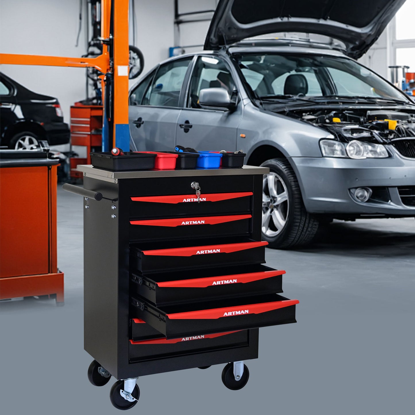 Drawer Multifunctional Tool Cart With Wheels For Garage Daily Nest