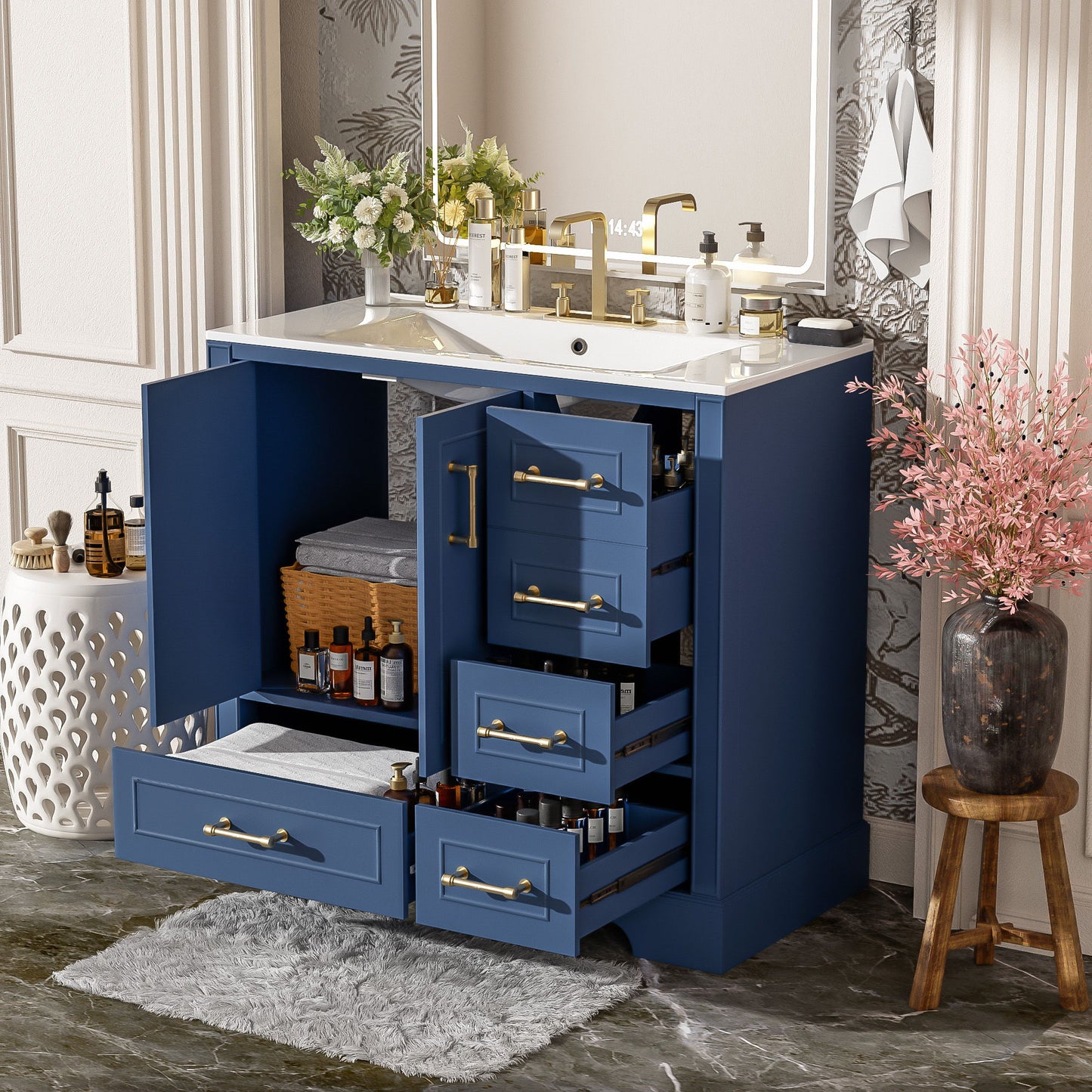 Traditional Bathroom Vanity With Soft Close Doors And Drawers Hearth and Haven