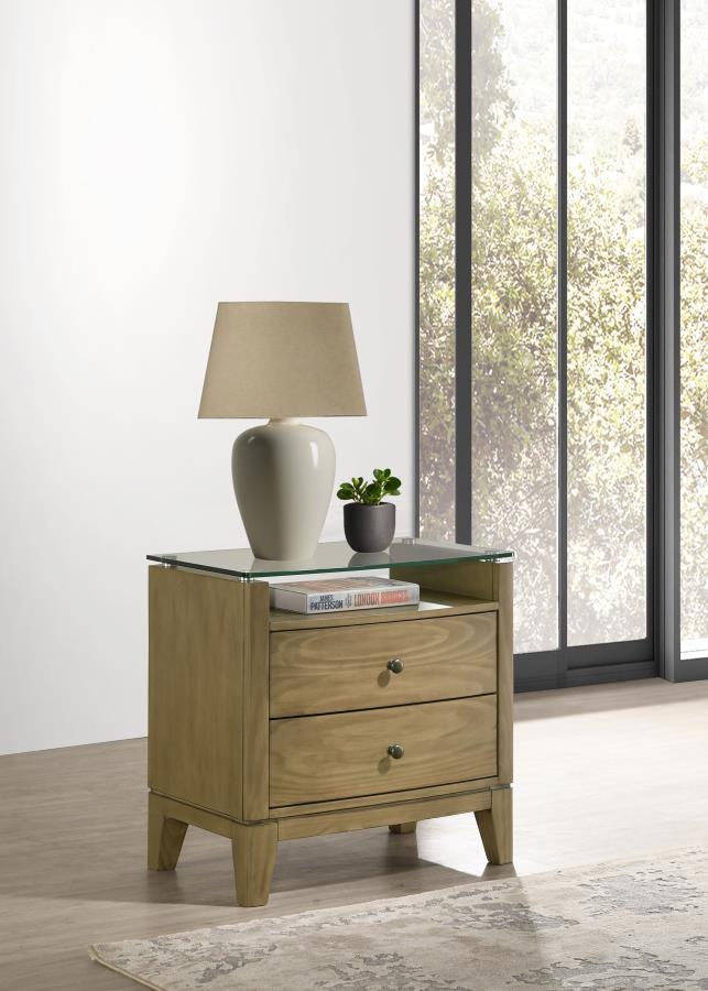 Granada - 2-Drawer Glass Top Nightstand - Natural Pine Coaster Fine Furniture