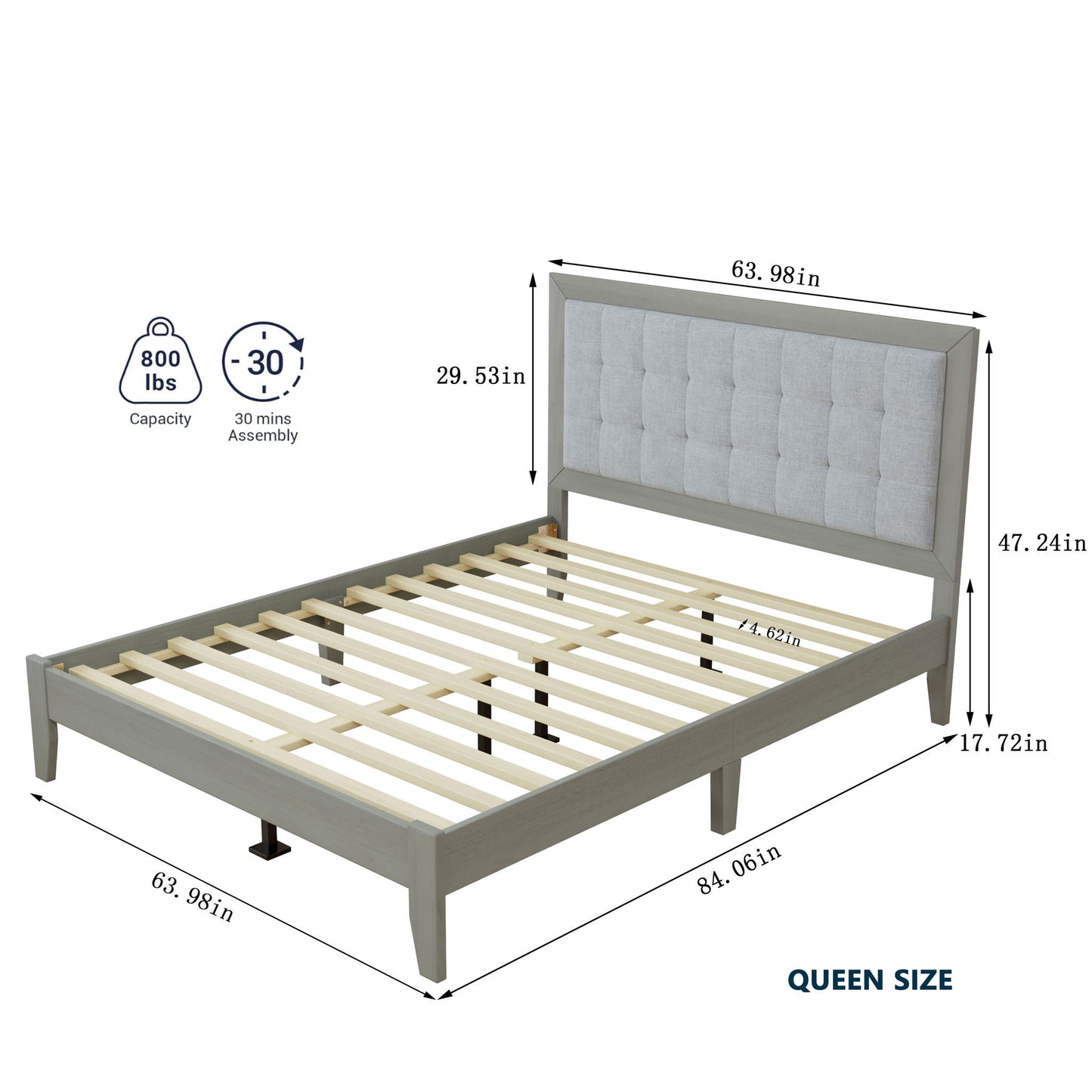 Mid Century Modern Platform Bed With Upholstered Headboard Noble House