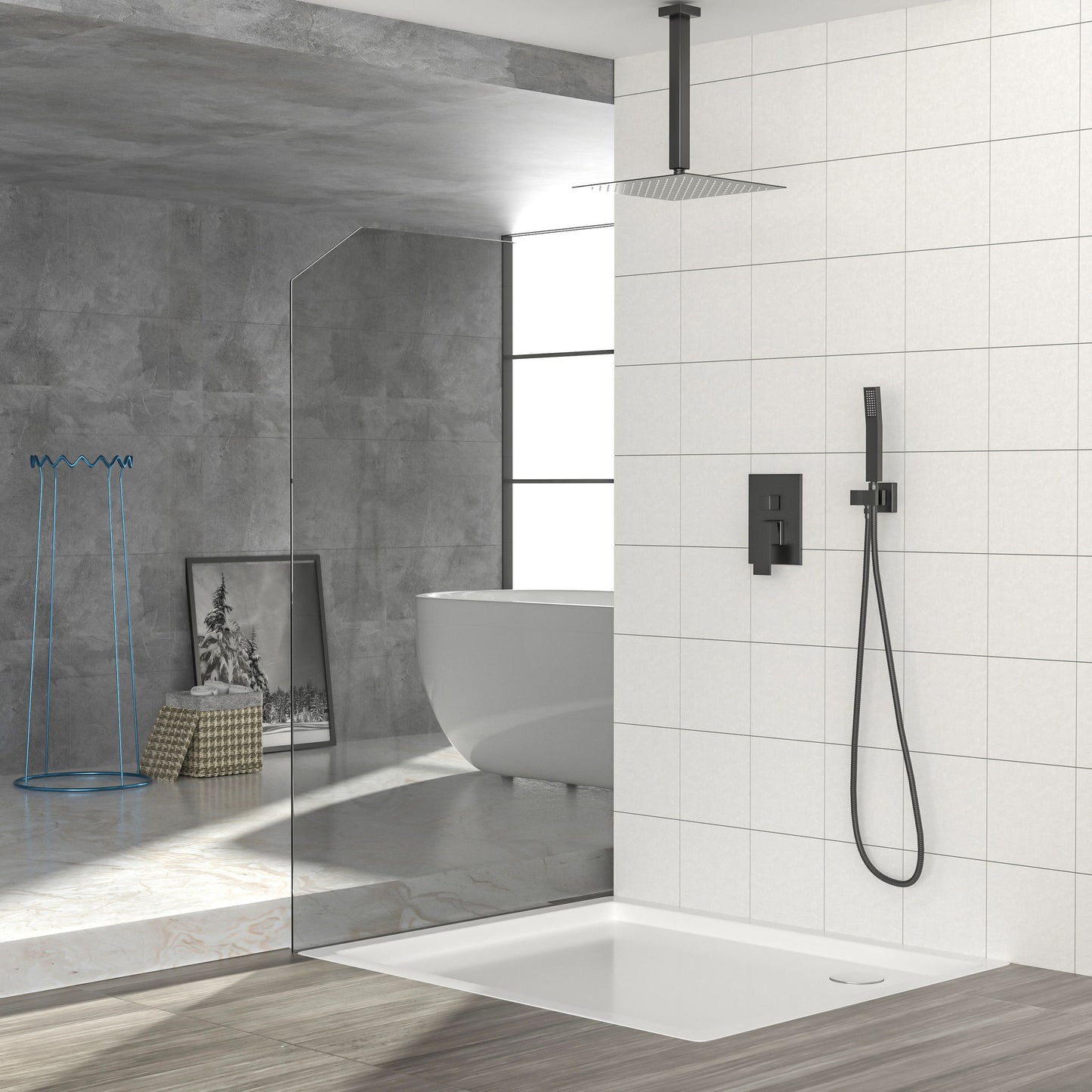 Luxury Dual Shower Head System 12" Ceiling Mount With Rough In Valve, Stainless Steel And Brass Daily Nest