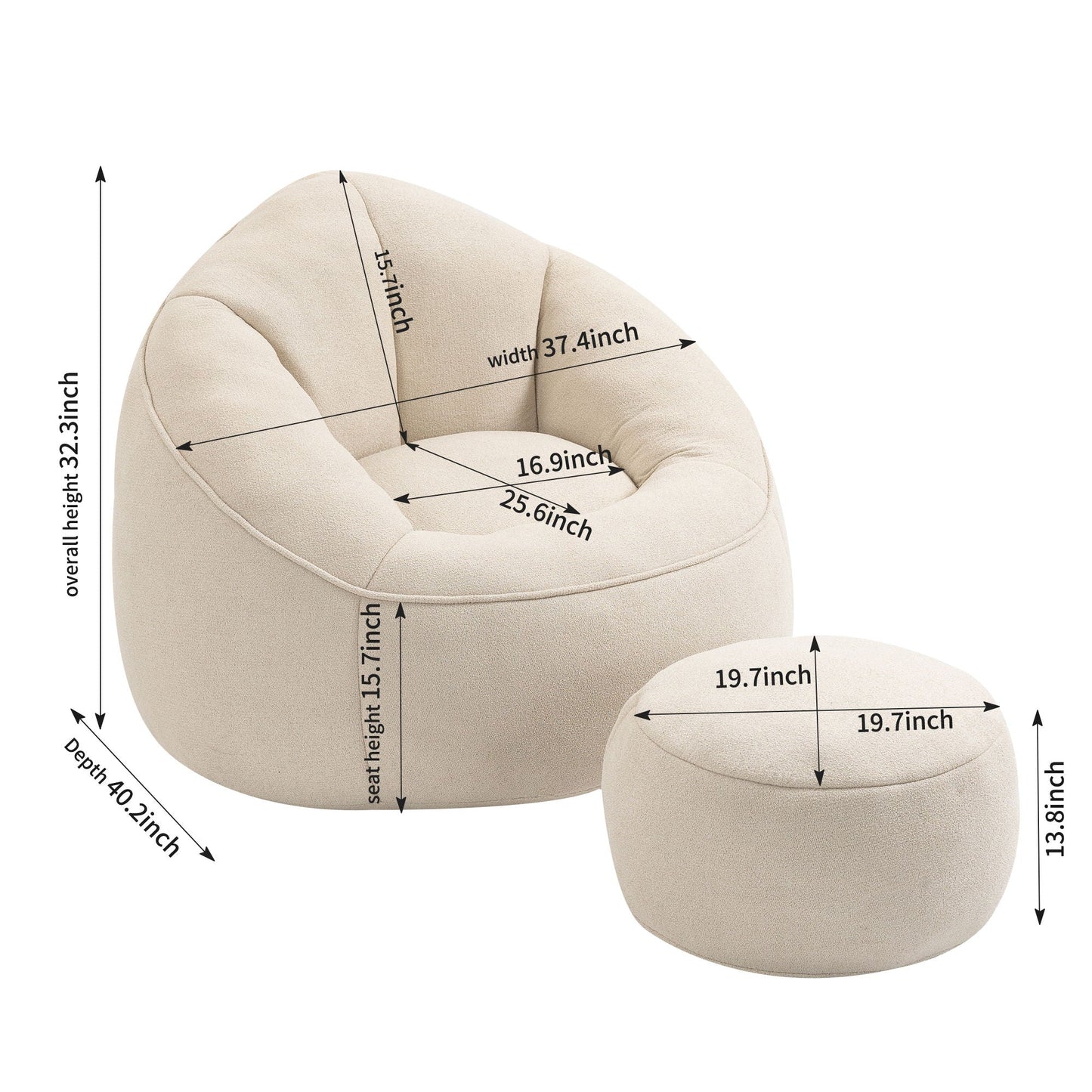 Bedding Bean Bag Sofa Chair High Pressure Foam With Footrest Home Essentials