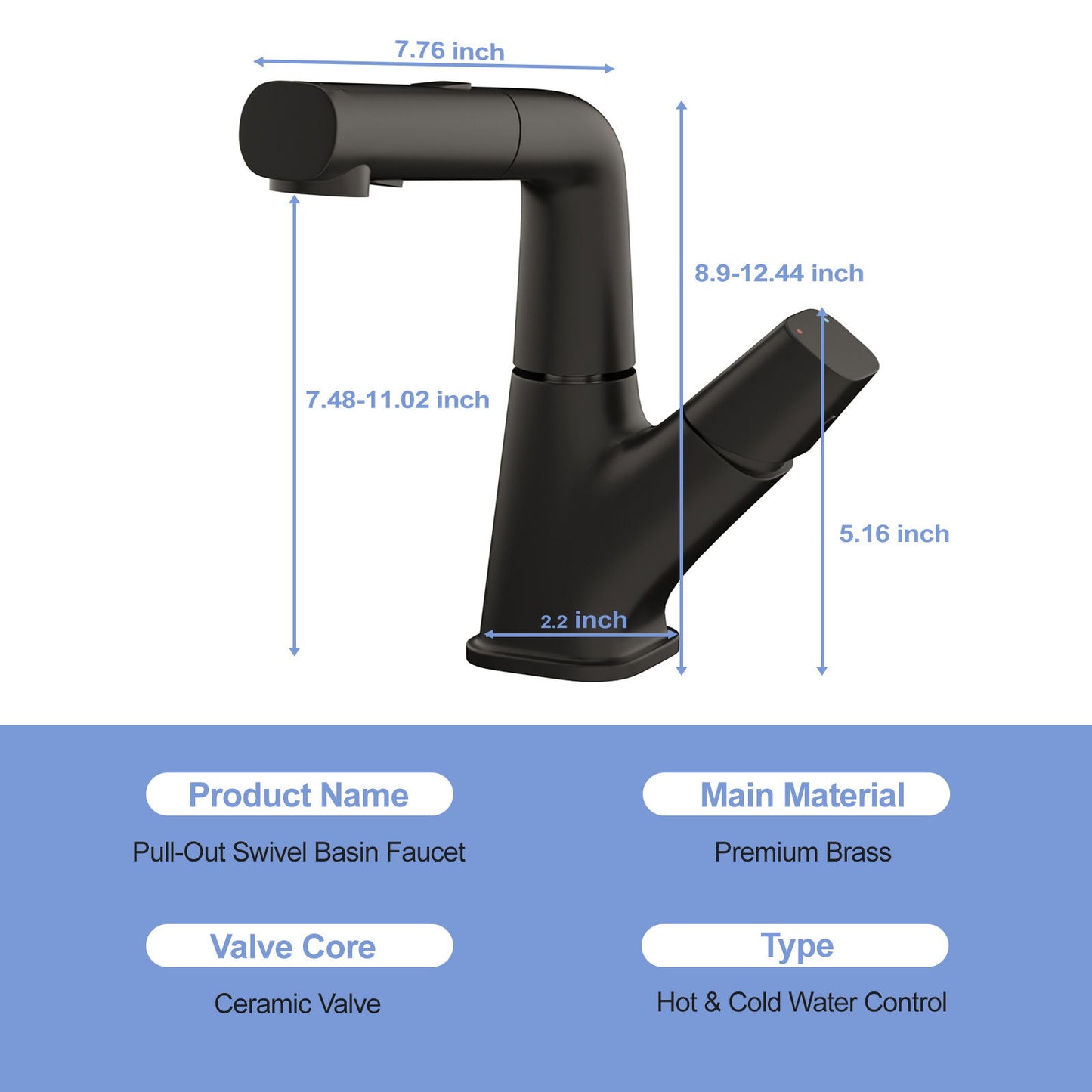 Pull Down Bathroom Sink Faucet With Three Water Modes And Construction - Matte Black Daily Nest