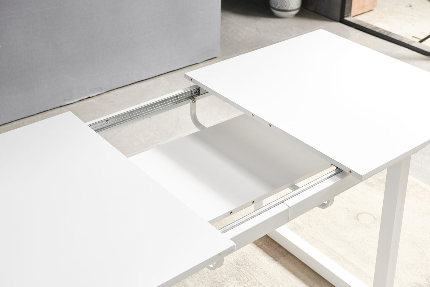 Square Extendable Dining Table With Metal Leg, Modern Space Saving Kitchen Table For Living Room Home Essentials