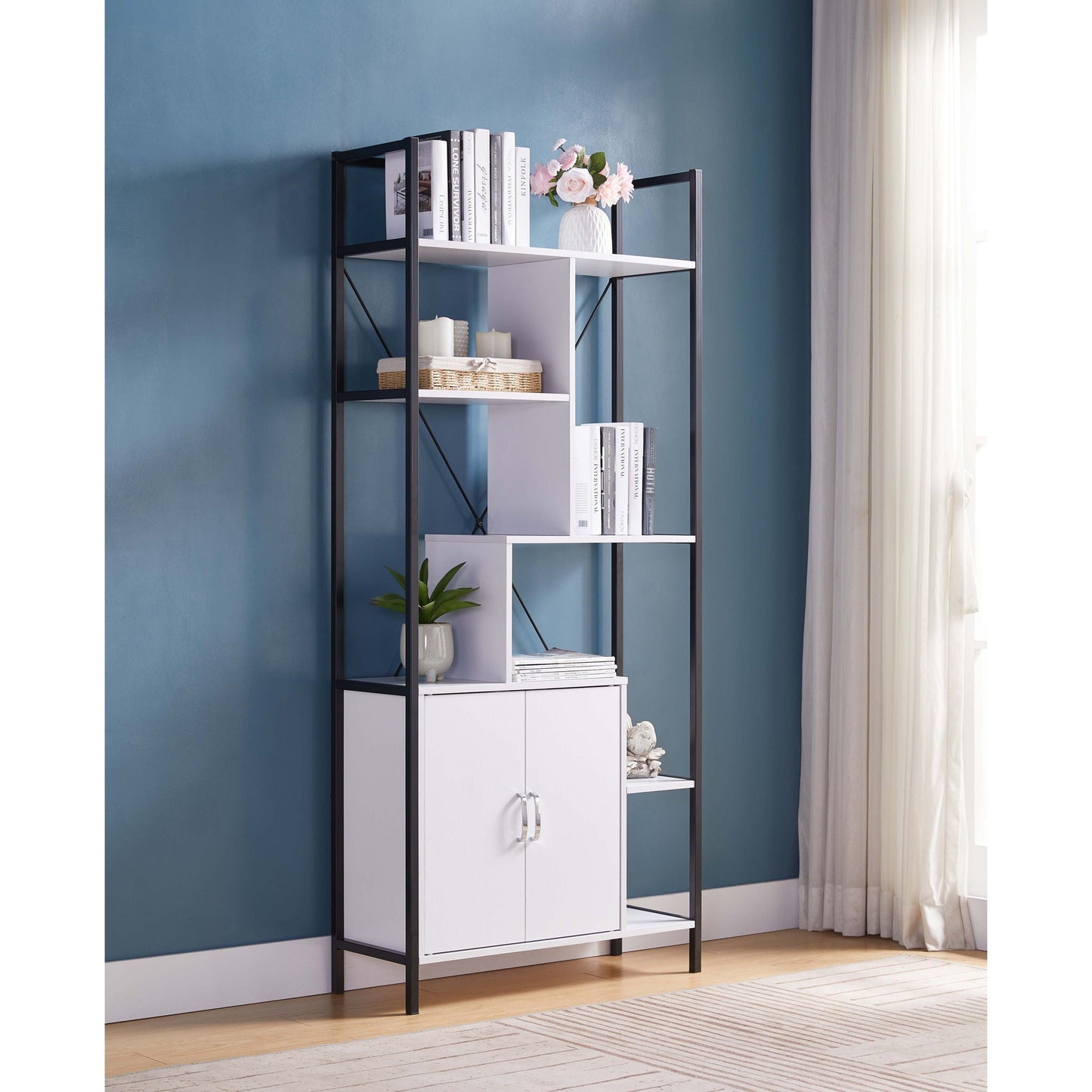 Modern Bookcase With Two Door Storage Cabinet With Two Shelves Home Essentials