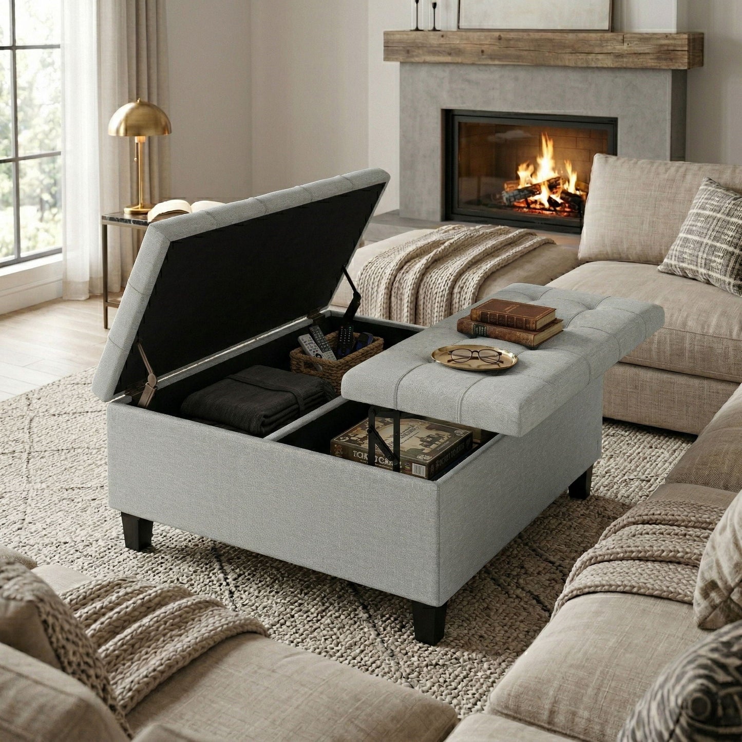 Harrison - Coffee Table Storage Ottoman Lift Top - Stone Gray Simpli-Home