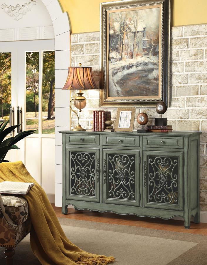 Madeline - 3-Drawer Scrollwork Accent Cabinet - Antique Green CoasterEssence