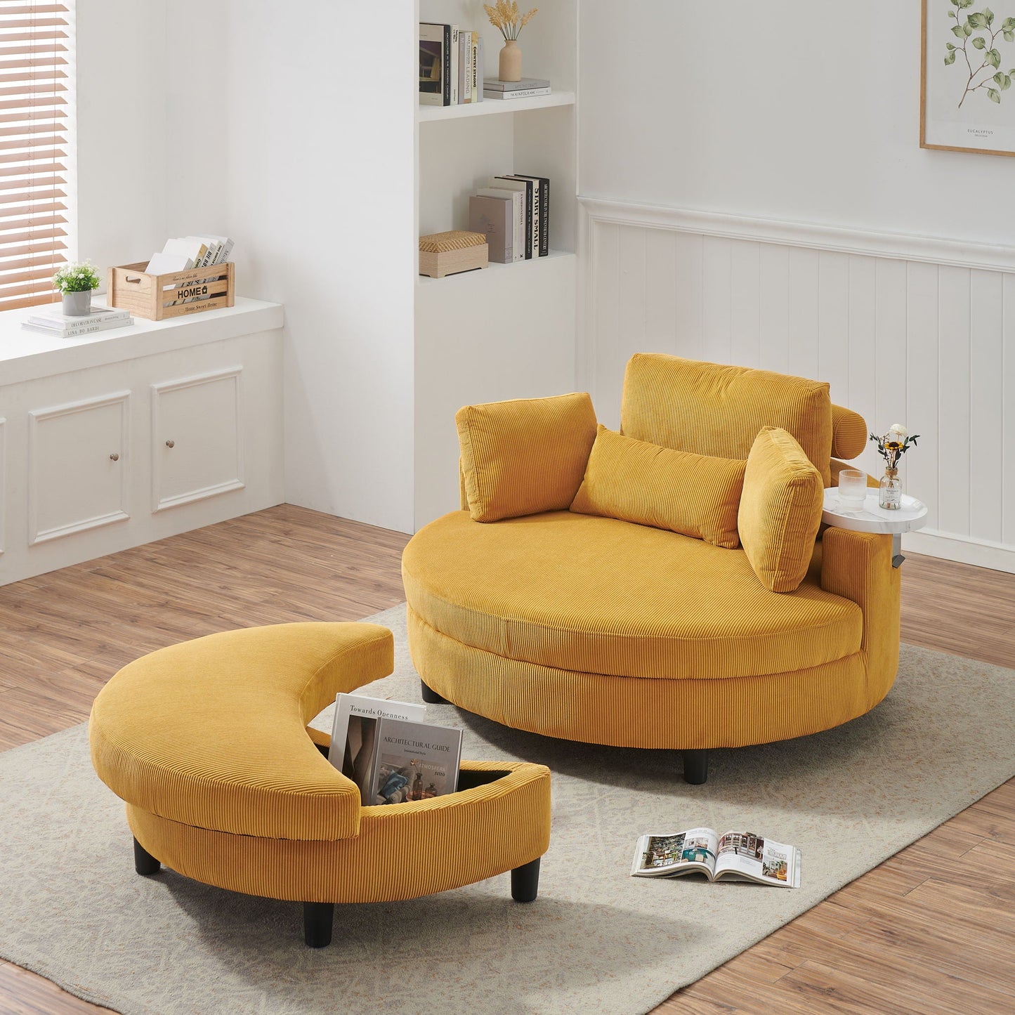 Corduroy Sofa With Two Throw Pillows And A Waist Pillow With An Extra Tray For Comfortable Seating In Small Apartment Bedrooms Home Essentials