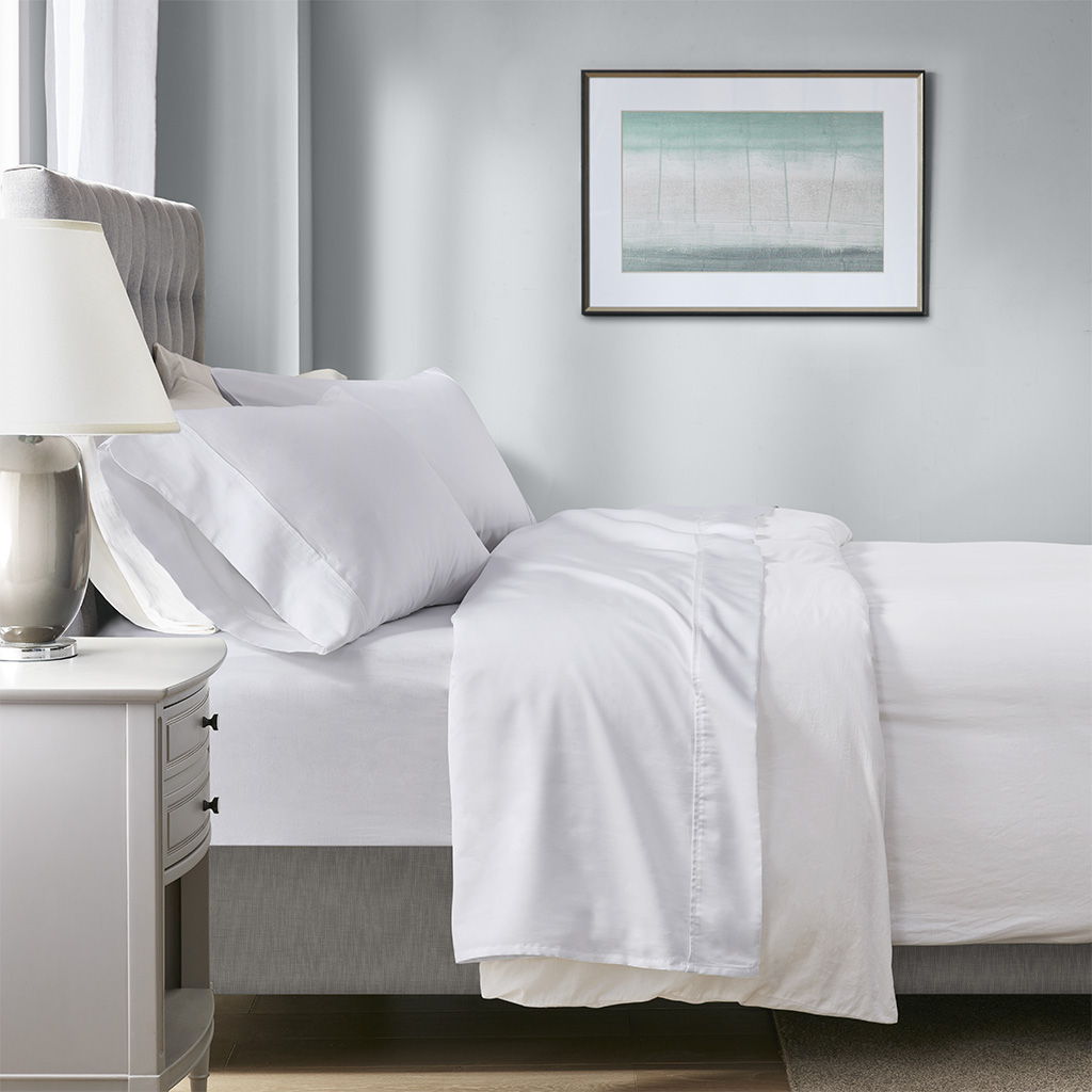 1000 Thread Count - HeiQ Smart Temperature Cotton Blend 4 Piece Full Sheet Set - White Beautyrest