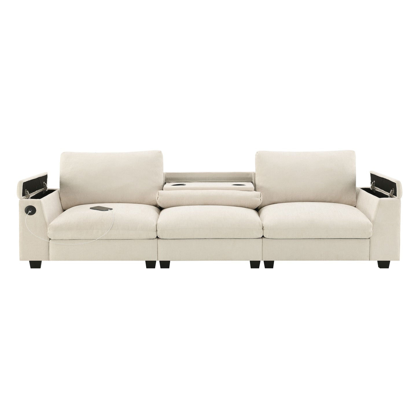 Sectional With Bluetooth Speaker Comfy Cloud Couch Set With Drop Down Table Cup Holders, USB Charger Storage Armrest Wide Seat Sofa