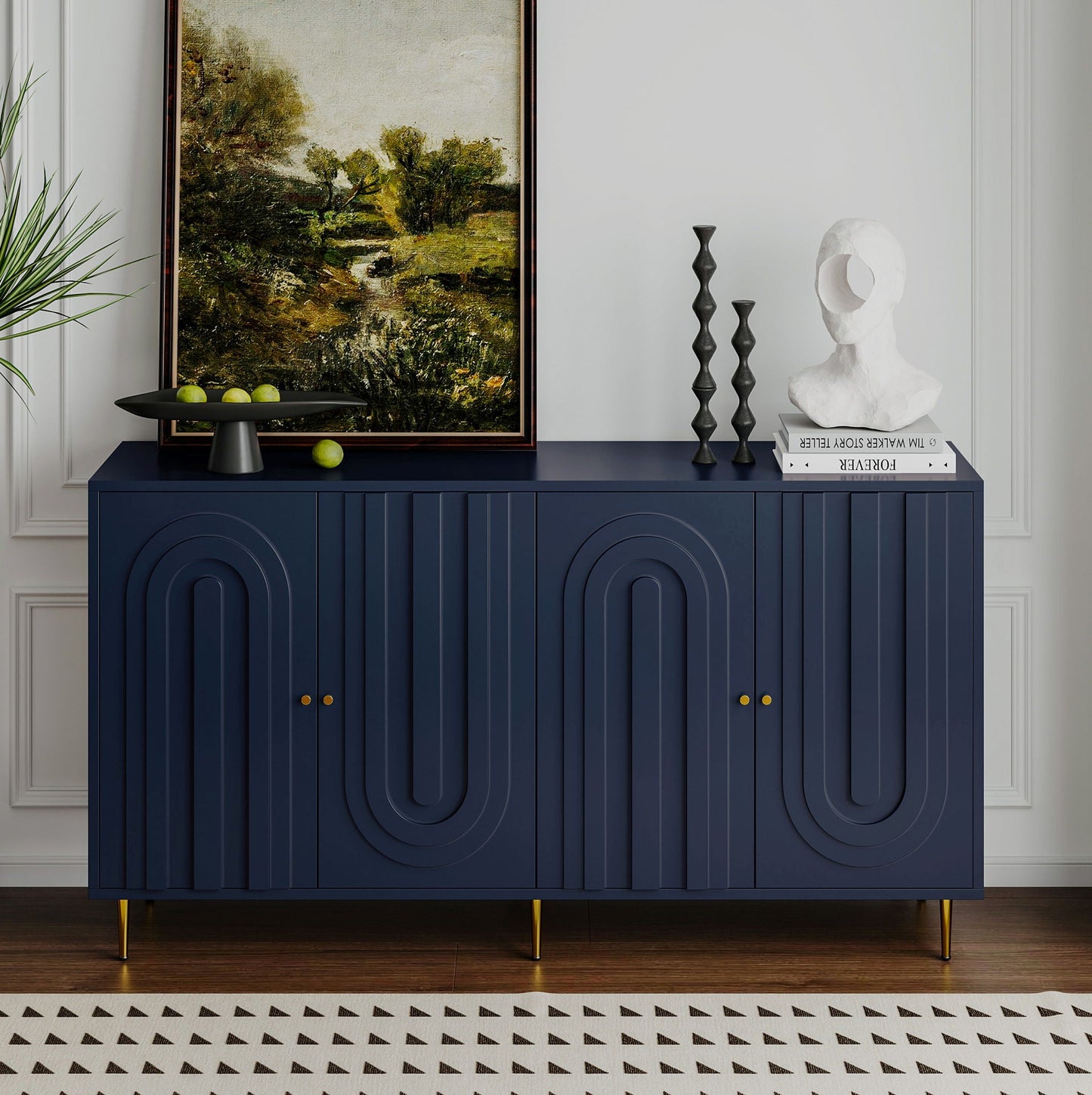 Modern Lacquered 4 Door Cabinet Sideboard Buffet Server Cabinet Storage Cabinet, For Living Room, Entryway, Hallway, Office, Kitchen And Dining Room Home Essentials