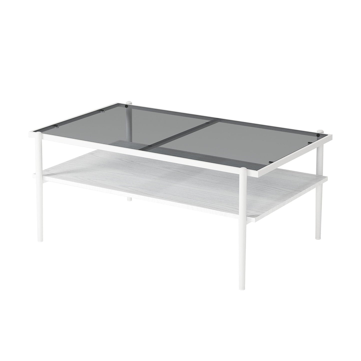 Rectangle Coffee Table With Tempered Glass Top And White Legs, Modern Table For Living Room Home Essentials