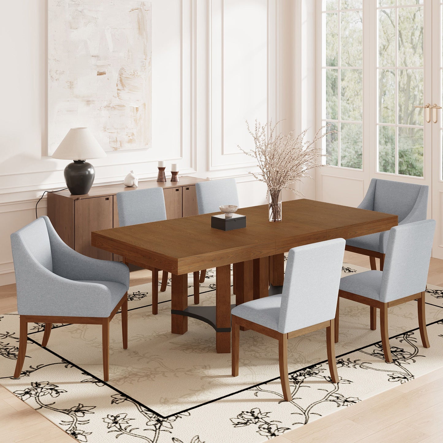 Topmax - 7 Piece Rustic Extendable Dining Table Set With Removable Leaf, 2 Arm Chairs And 4 Armless Chairs Hearth and Haven