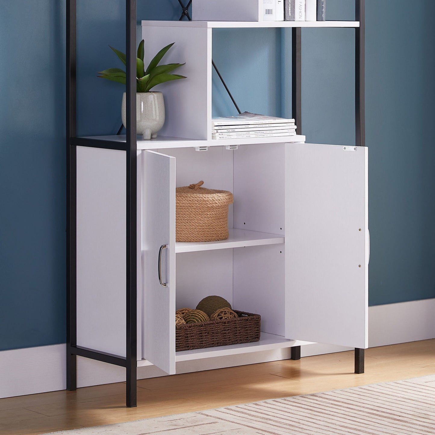 Modern Bookcase With Two Door Storage Cabinet With Two Shelves Home Essentials