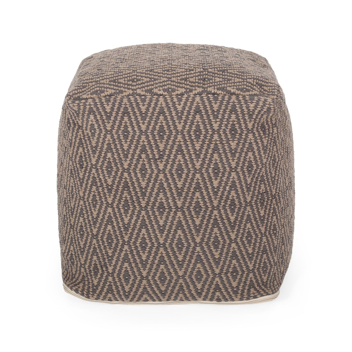 Amuleto - Hand Loomed Cotton Pouf - Dark Gray / Brown Home Essentials