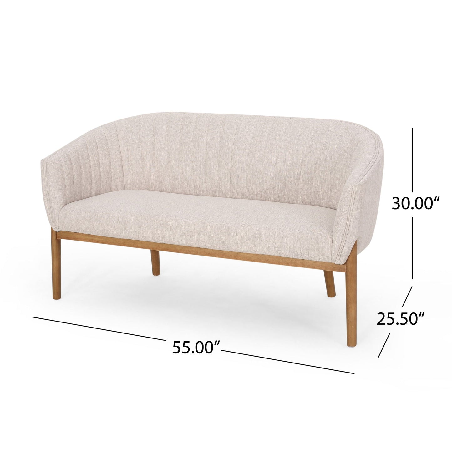 Mid Century Modern Loveseat With Channel Stitched Backrest Noble House