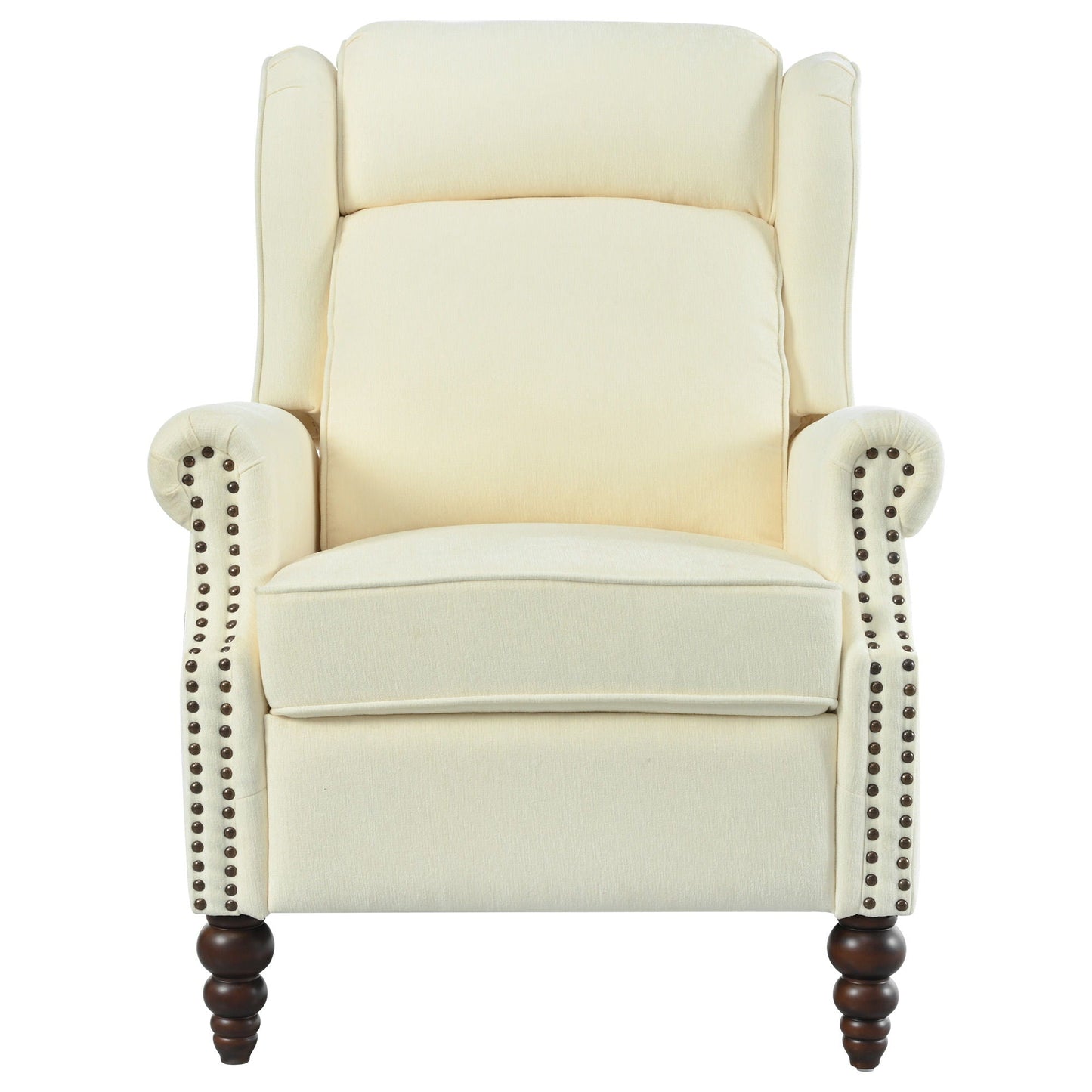 Push Back Recliner Chair Upholstered Recliner Armchair With Classic Wing Back And Solid Gourd-Shaped Legs Noble House