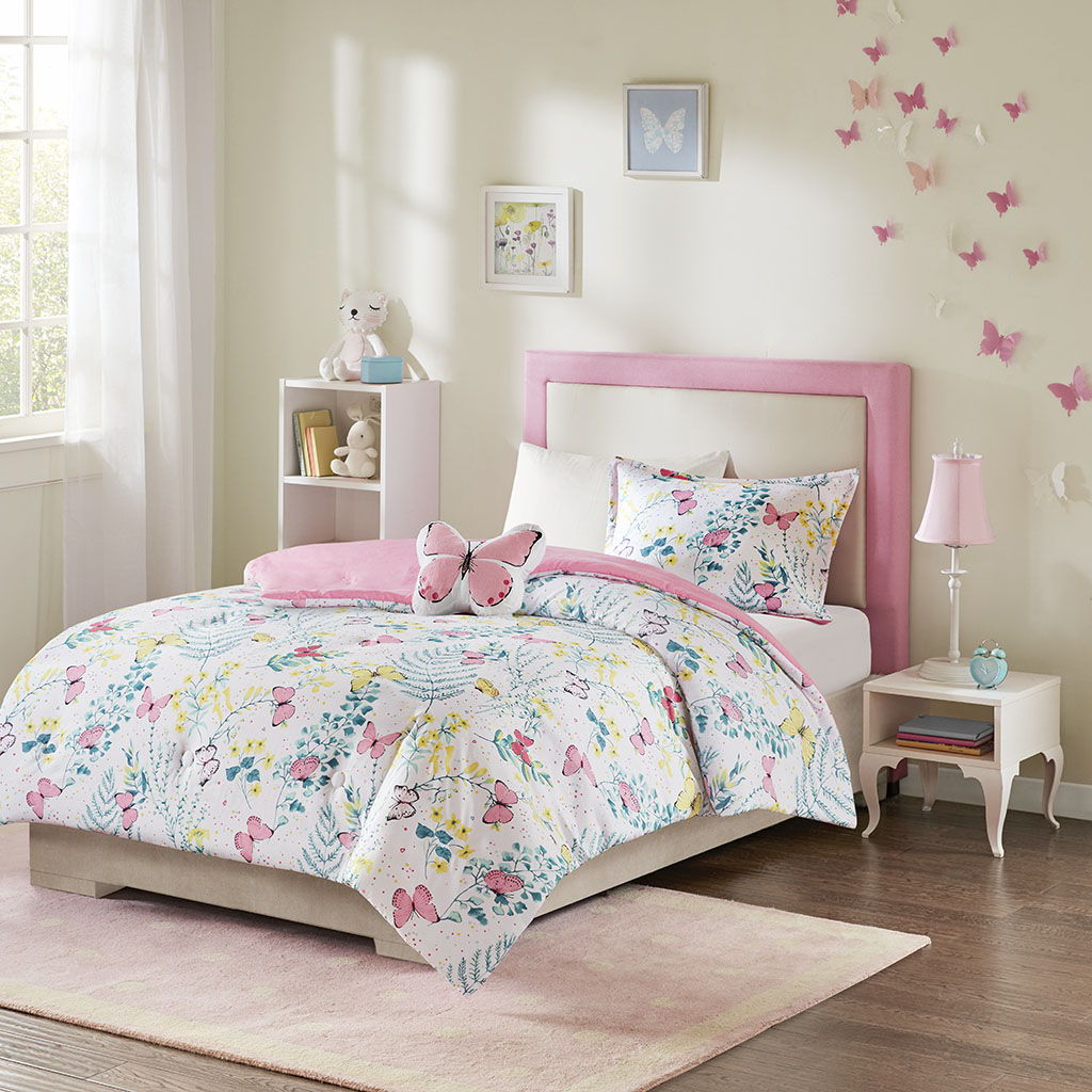 Cynthia - Printed Butterfly Comforter Set - Pink Mi Zone Kids