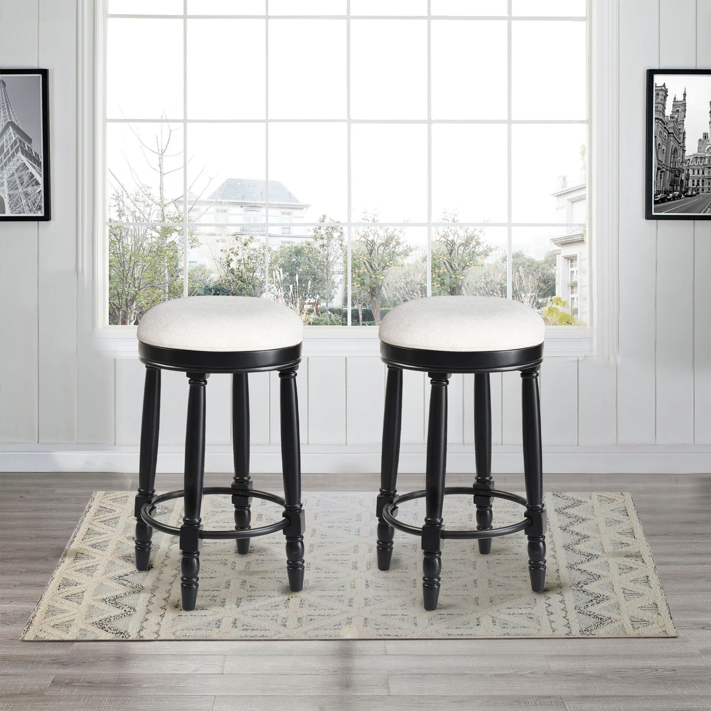 360° Swivel Wooden Barstools With Upholstered Seat, Counter Height (Set of 2) Home Essentials