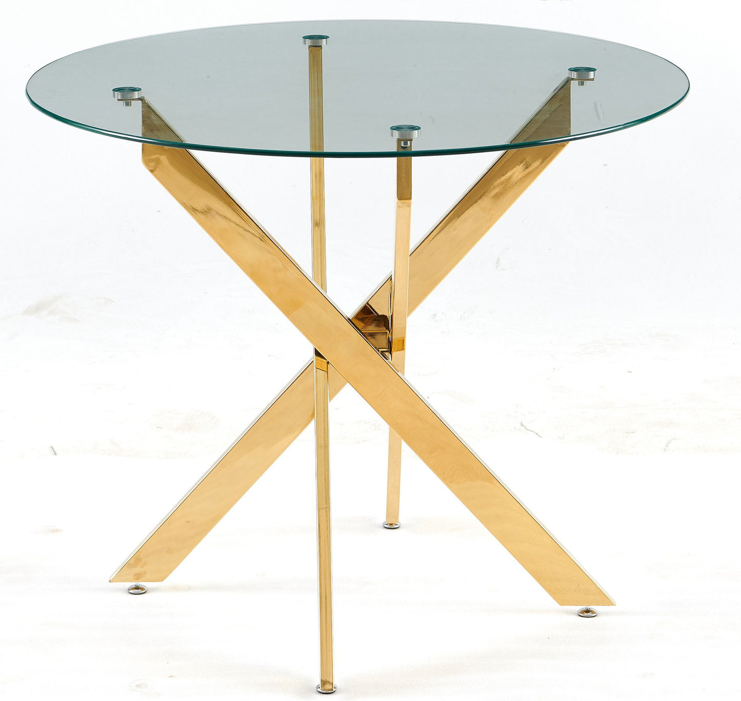 Dining Table With Cross Metal Leg And Tempered Glass, Modern Space Saving Kitchen Table For Living Room Home Essentials