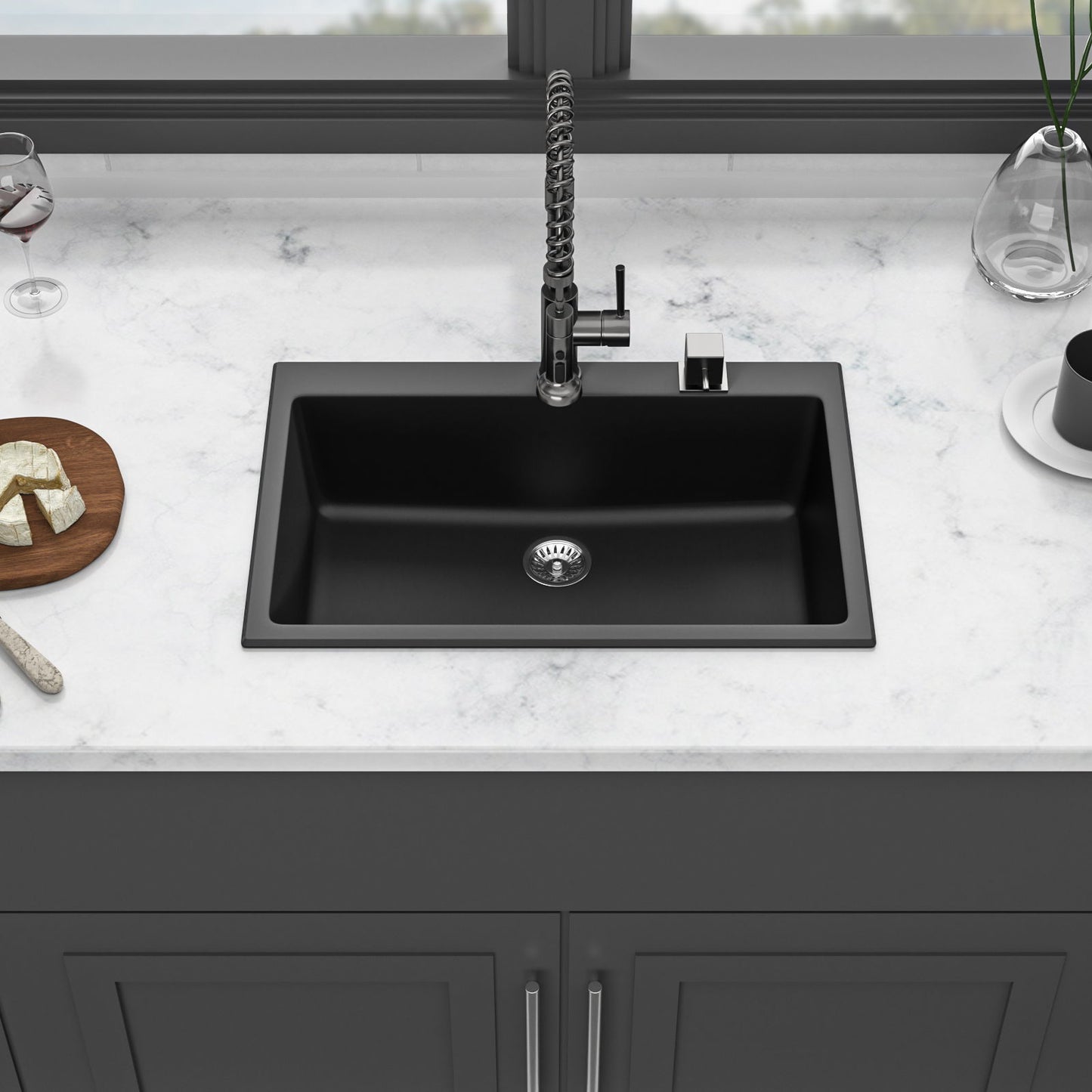 Quartz Kitchen Sink, Granite Composite, Drop In Sink With Durable Design Daily Nest