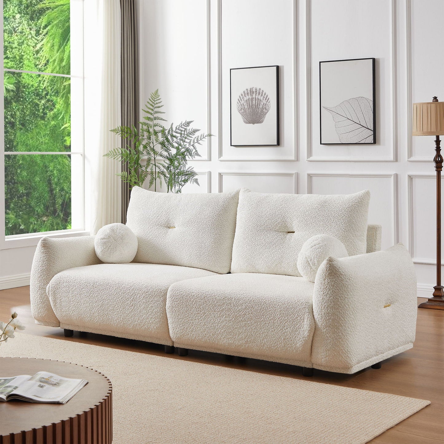 2 Seater Cushion Sofa With 2 Cushions And 2 Ball Pillows Home Essentials
