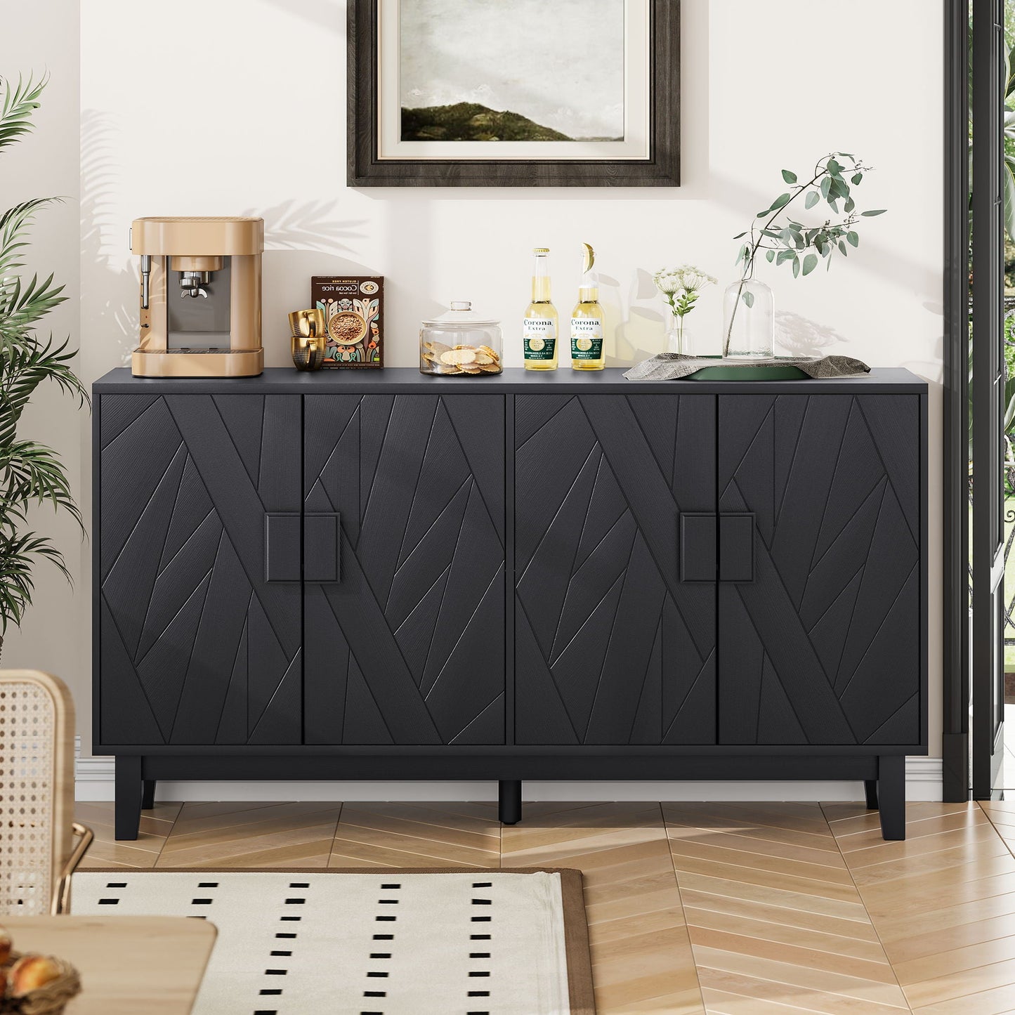 Modern Style Buffet Cabinet, Storage Side Cabinet Buffet Cabinet, Medieval Modern Multifunctional Decorative Cabinet Suitable For Living Room, Dining Room, Entrance, Corridor, Kitchen - Black Home Essentials