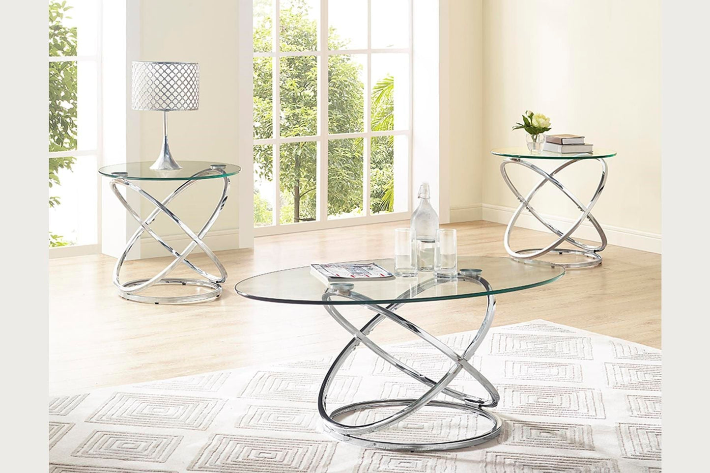 Modern Contemporary Cocktail Table Set - Chrome Bernards Furniture