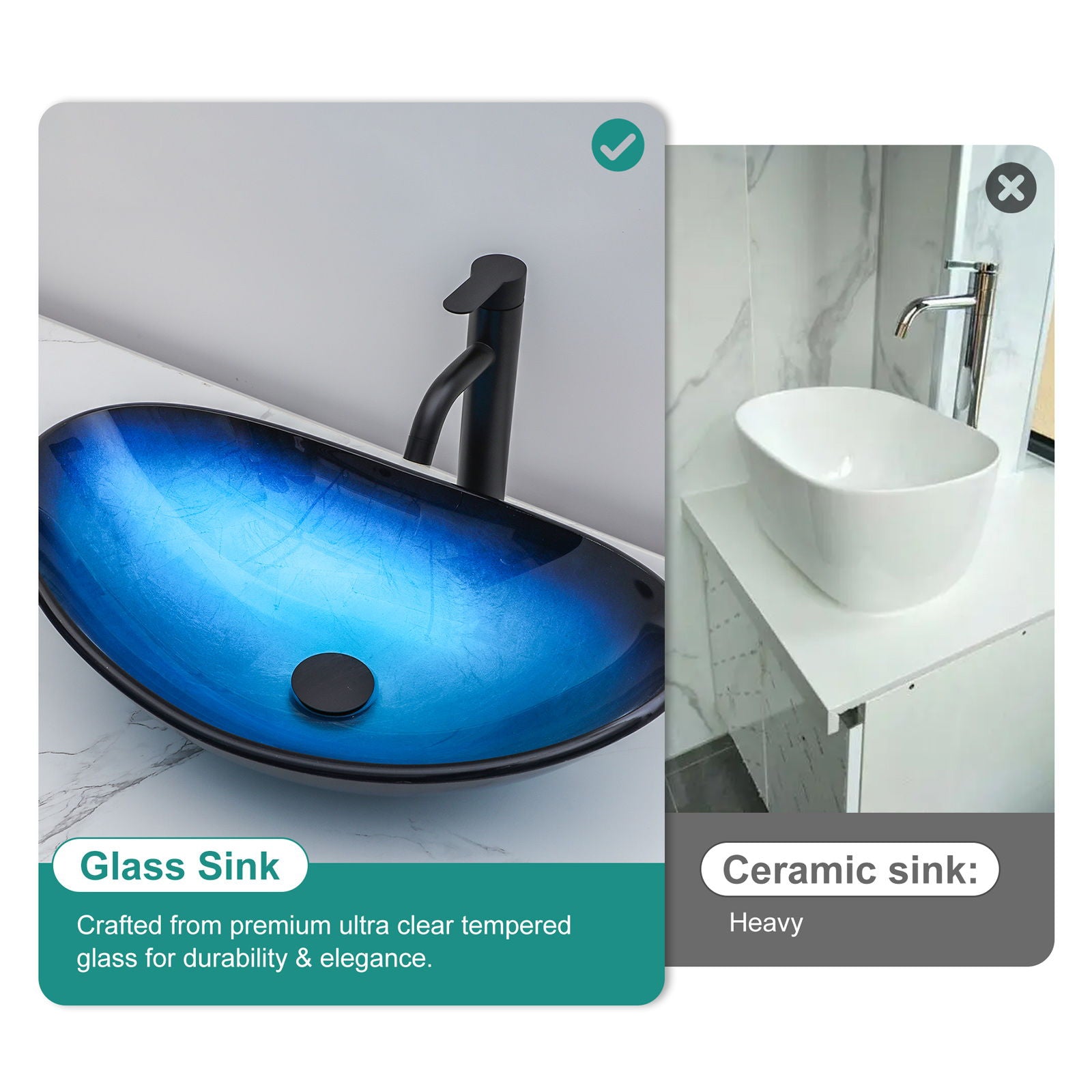 Tempered Glass Vessel Sink With Boat Shape Pop-Up Drain Daily Nest