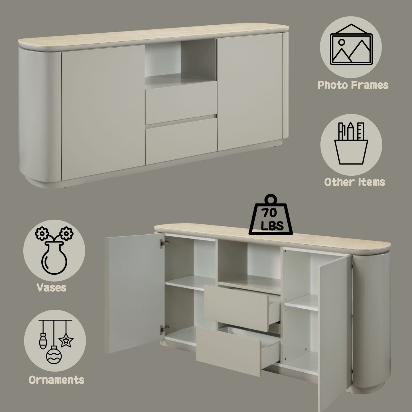 Ingram - Ceramic Top Server - Light Gray Acme