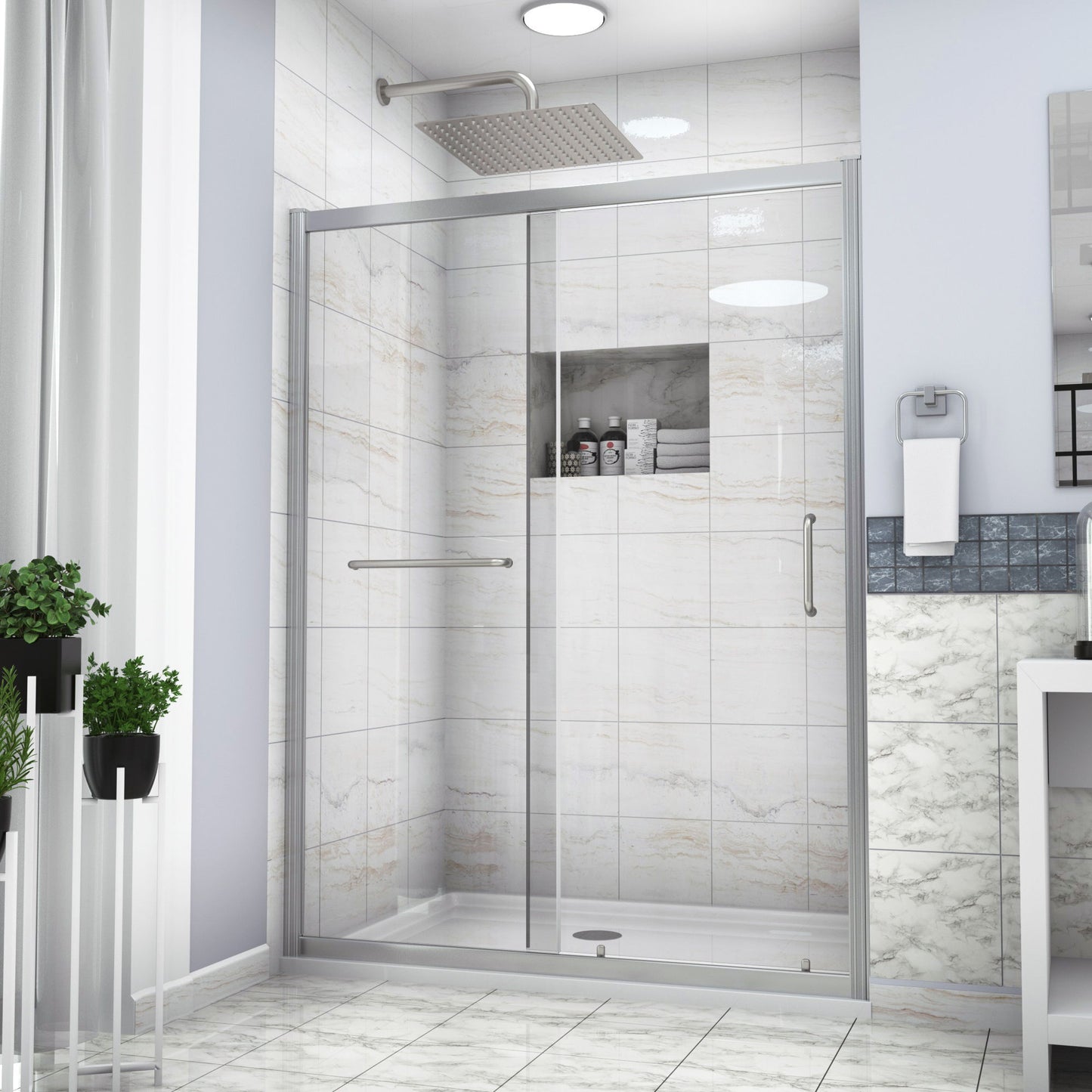 Single Sliding Bypass Shower Door, Tempered Glass Enclosure Daily Nest