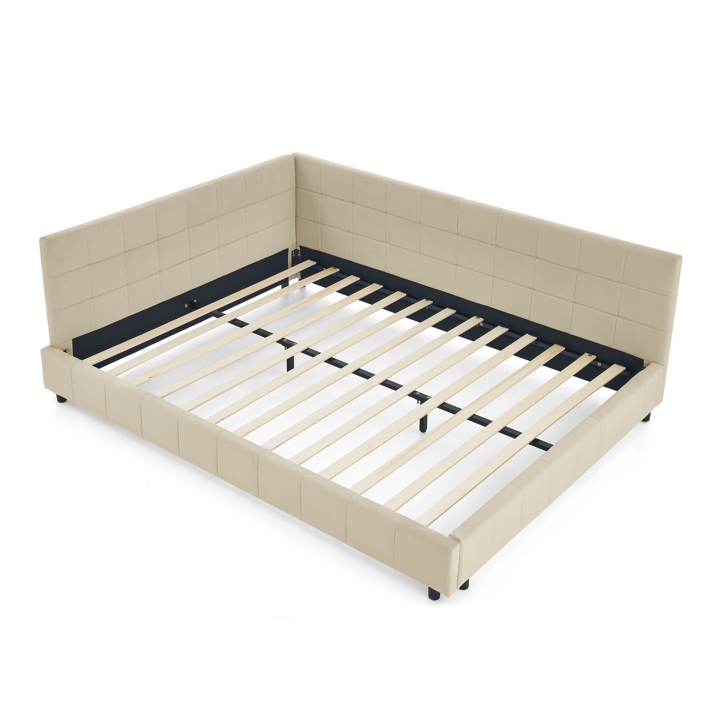 Mid-Century Storage Upholstered Tufted Bed Frame With Backrest And Armrests Home Essentials