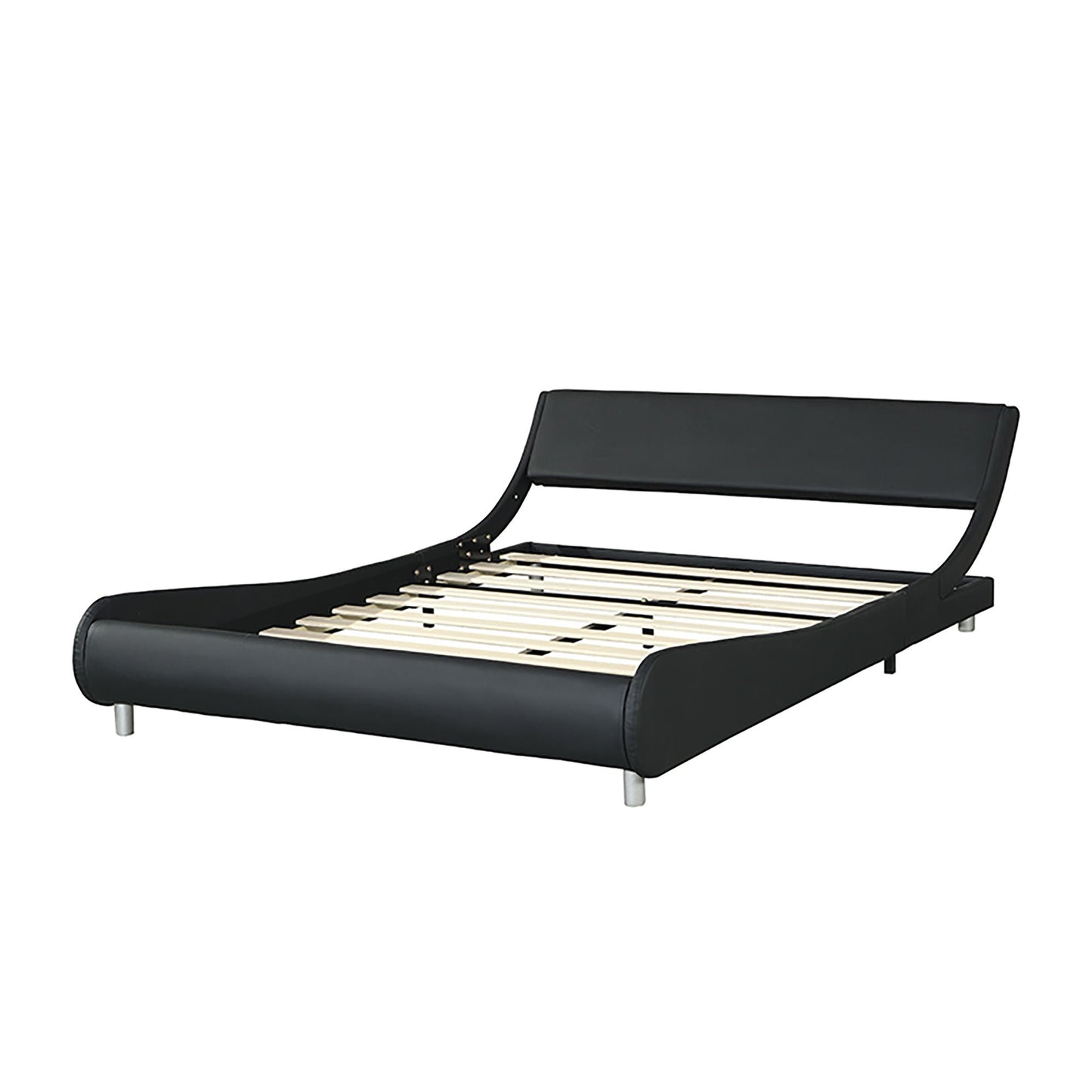 Queen Size Upholstered Platform Bed Frame, LED Lighting With Remote Controller And App, Curve Design, Wood Slat Support, No Box Spring Needed - Black Home Essentials