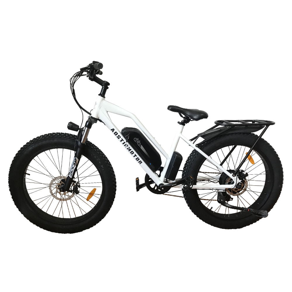 26" 750W Camouflage Electric Bike Fat Tire P7 48V 12.5Ah Removable Lithium Battery For Adults With Detachable Rear Rack Fender S07 - G - White