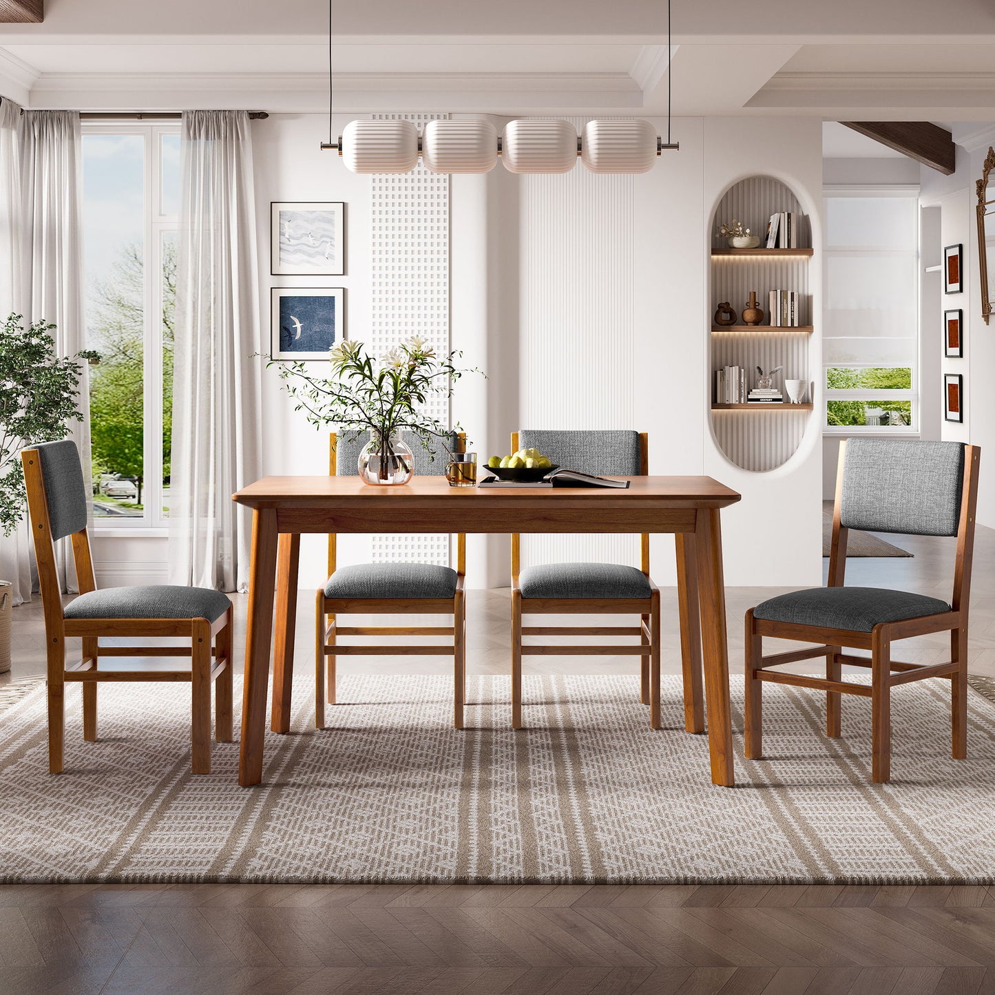 Dining Chairs (Set of 4), Mid Century Modern Fabric Upholstered Kitchen Side Chairs, Farmhouse Dining Room Chair - Brown / Gray Hearth and Haven