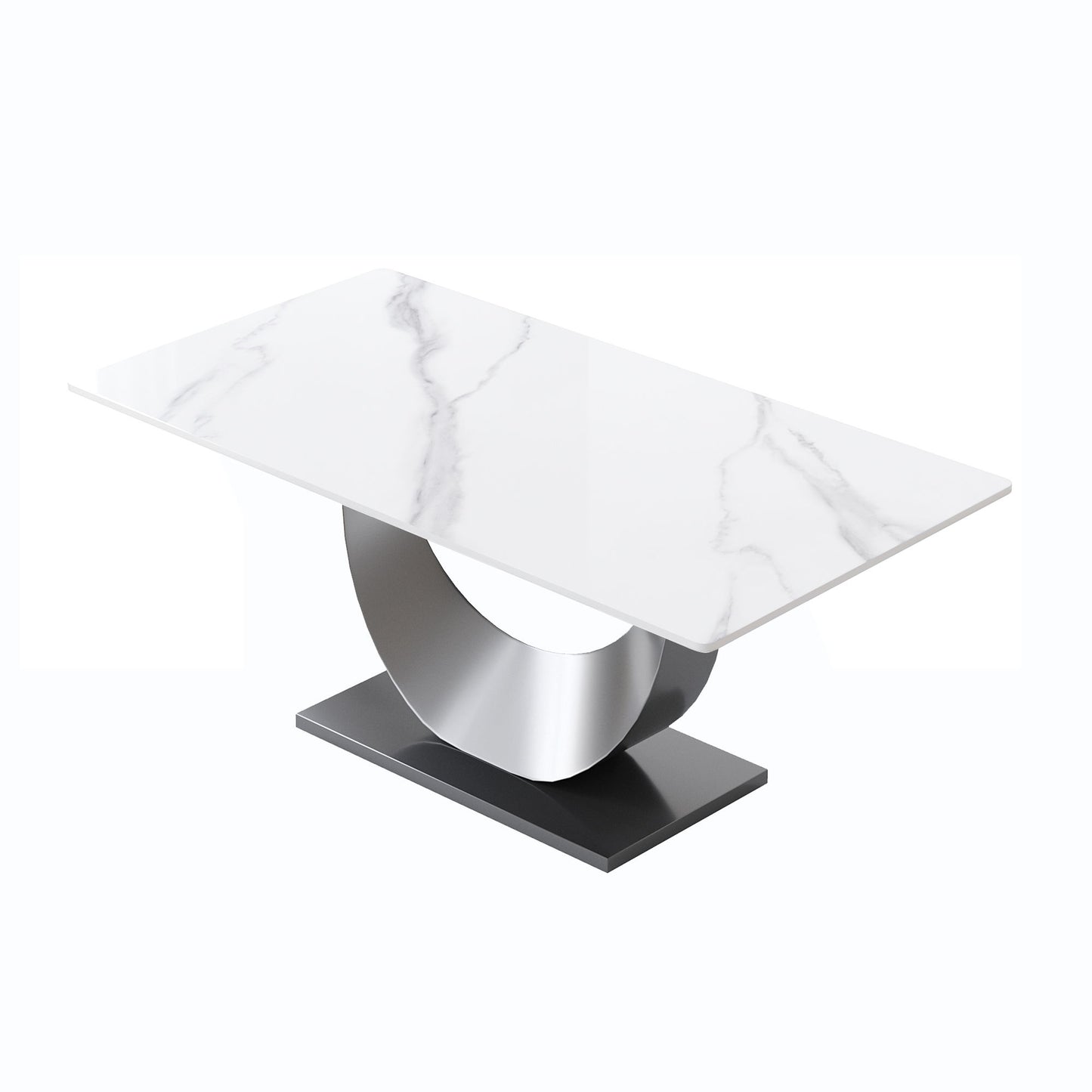 70.87" Modern Artificial Stone Crescent-Shaped Metal Legs, Can Accommodate 6-8 People - White / Black Home Essentials