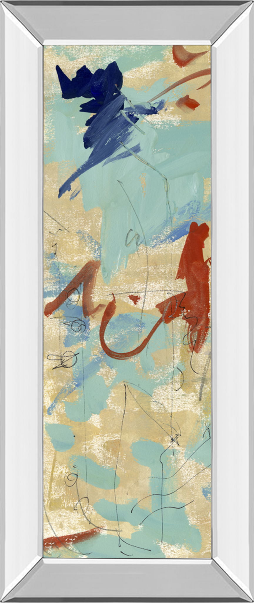 Composition 4b By Melissa Wang - Mirror Framed Print Wall Art - Blue Classy Art