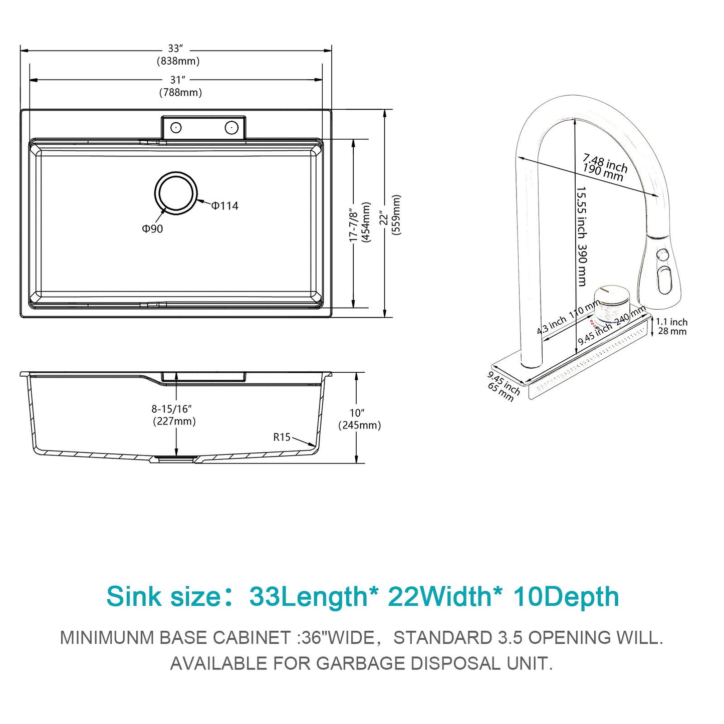 Waterfall Kitchen Sink With Pull Out Faucet & Cup Washer Daily Nest