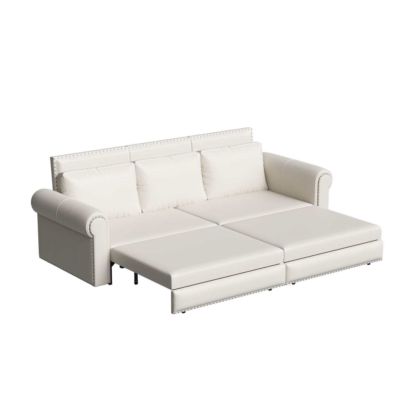 3 In 1 Convertible Sleeper Sofa With Nailhead Trim & Rolled Arm Home Essentials