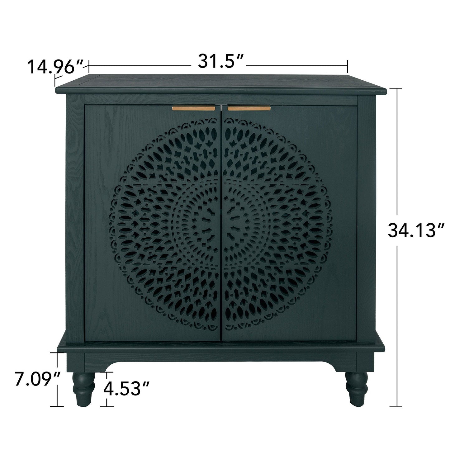 Hollow Carved 2 Door Accent Cabinet With Adjustable Shelf, Sideboard Buffet For Entryway, Living Room Or Bedroom - Blackish Green Home Essentials