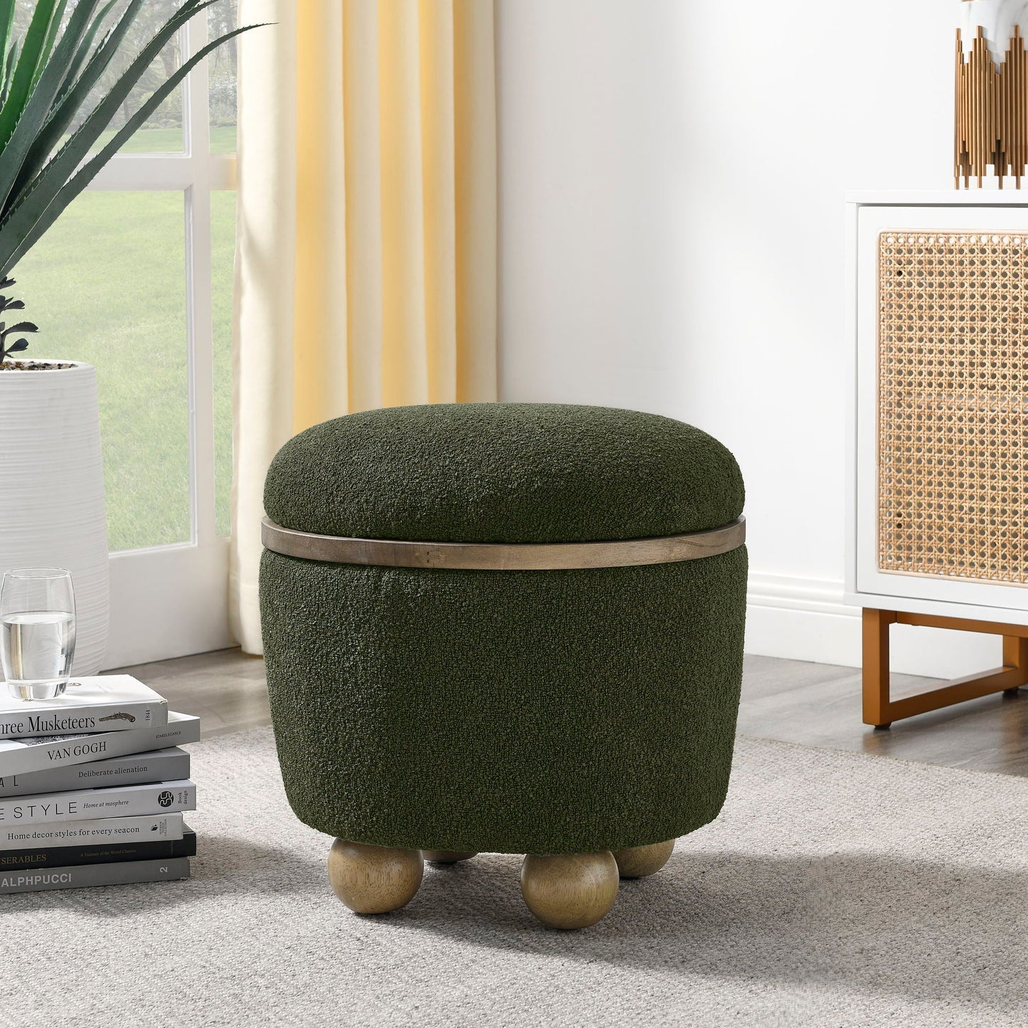 Modern Round Storage Ottoman With Cushioned Seat And Storage Space Dark Loop Yarn Small Size - Green Home Essentials