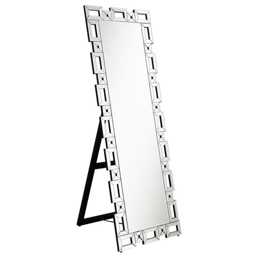 Tavin - Geometric Frame Standing Mirror - Silver CoasterEssence