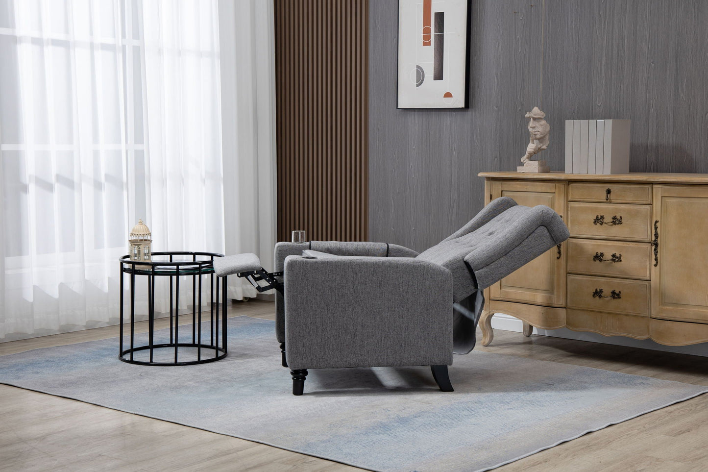 Arm Pushing Recliner Chair, Modern Button Tufted Wingback Push Back Recliner Chair, Living Room Chair Fabric Pushback Manual Single Reclining Sofa Home Theater Seating For Bedroom Home Essentials