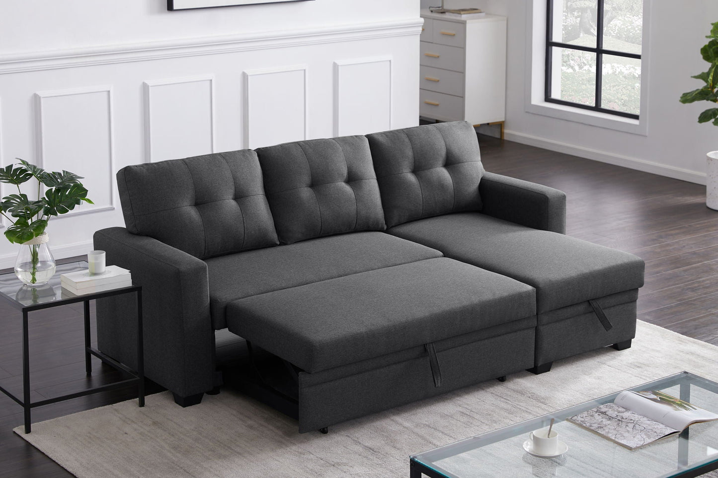 Upholstered Cushions Pull Out Sectional Sofa With Chaise Urban Retreats