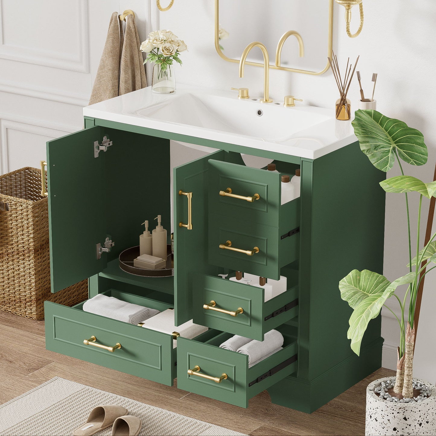 Traditional Bathroom Vanity With Resin Sink Combo Set, Bathroom Cabinet With Two Doors And Four Drawers Hearth and Haven