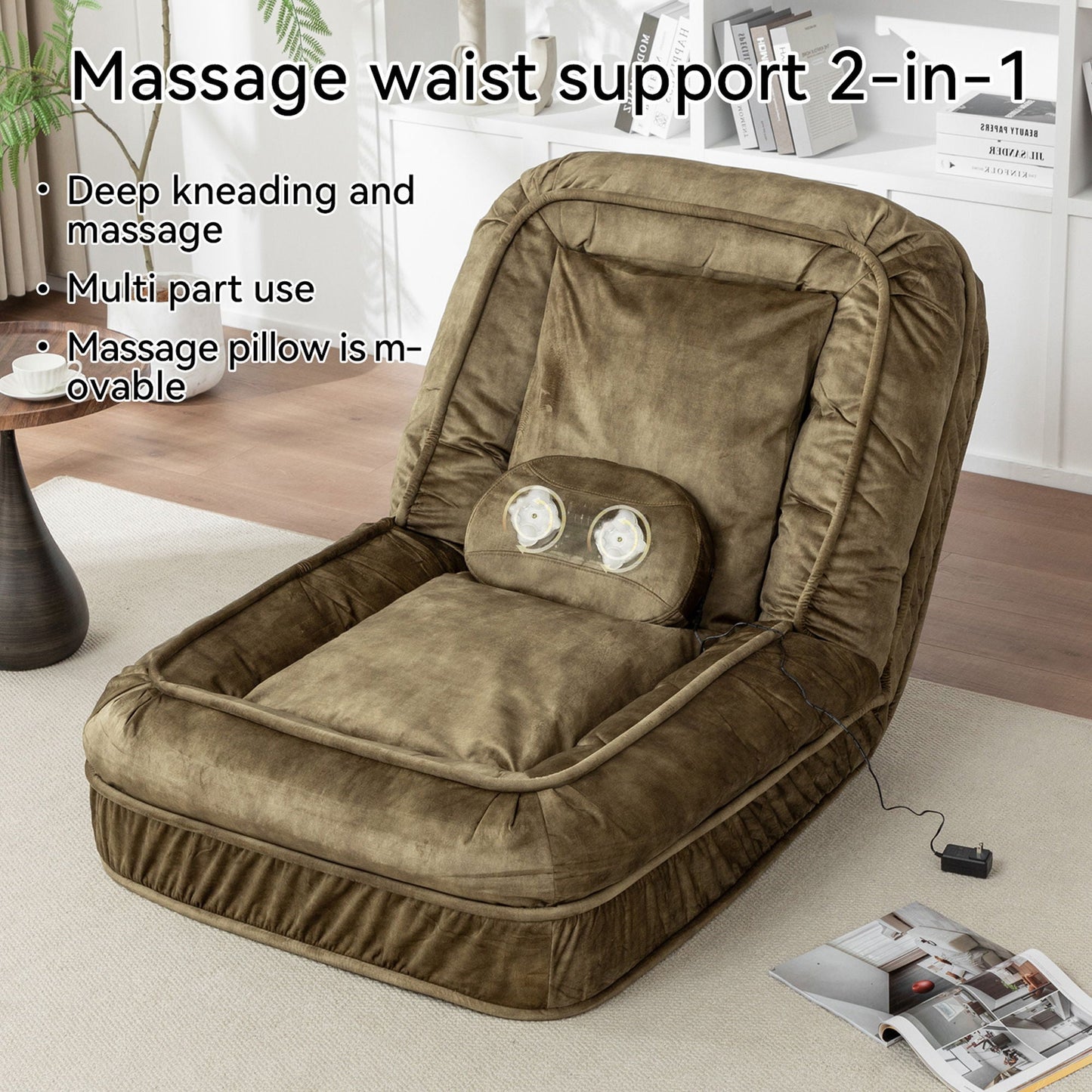 Upholstered Human Dog Bed And Pets, Bean Bag Floor Sofa With Massage Pillow, 5 Adjustable Positions & 2 Soft Pillows Home Essentials