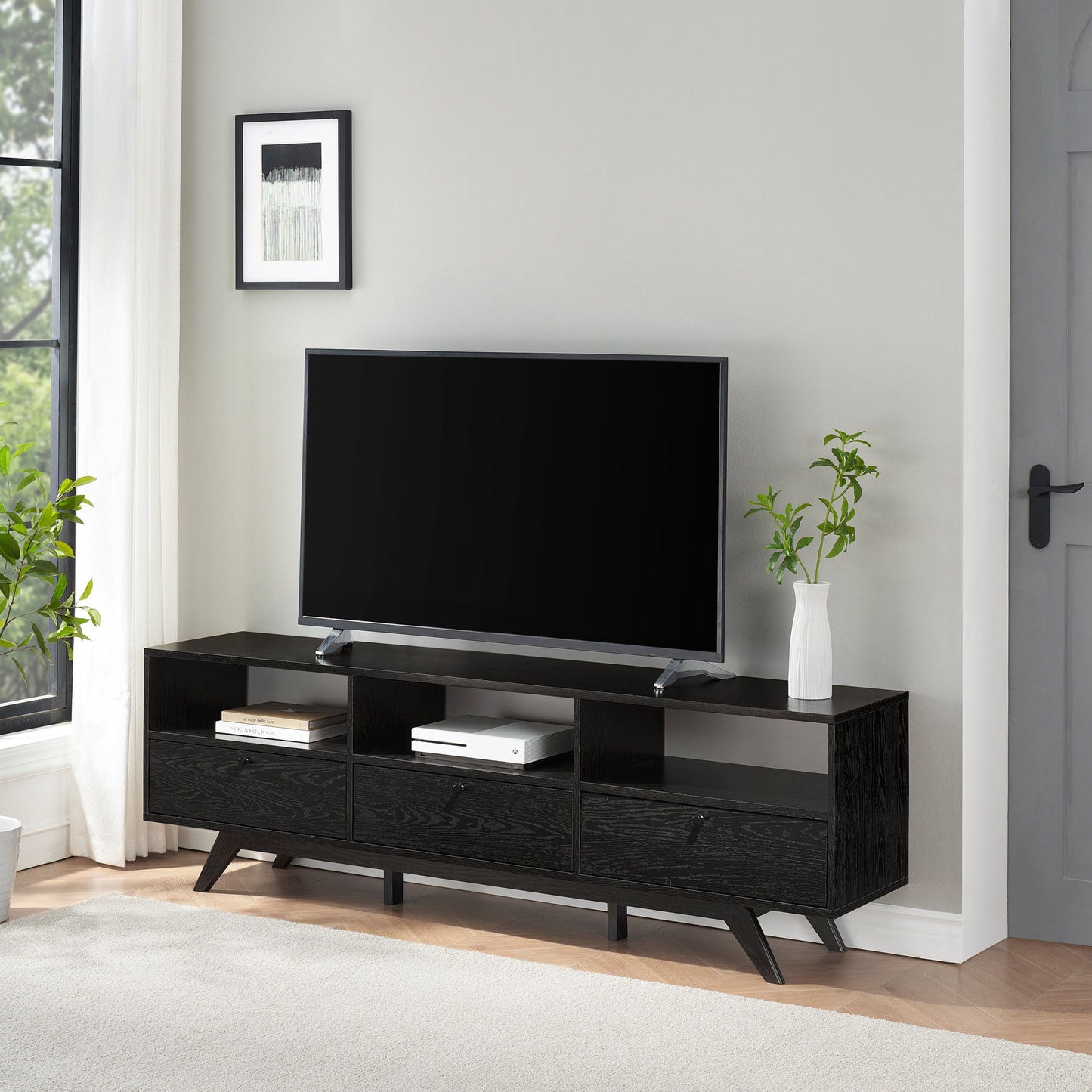 Modern Scandi 3 Door Low Profile TV Stand For TVs Up To 80" Walker Edison