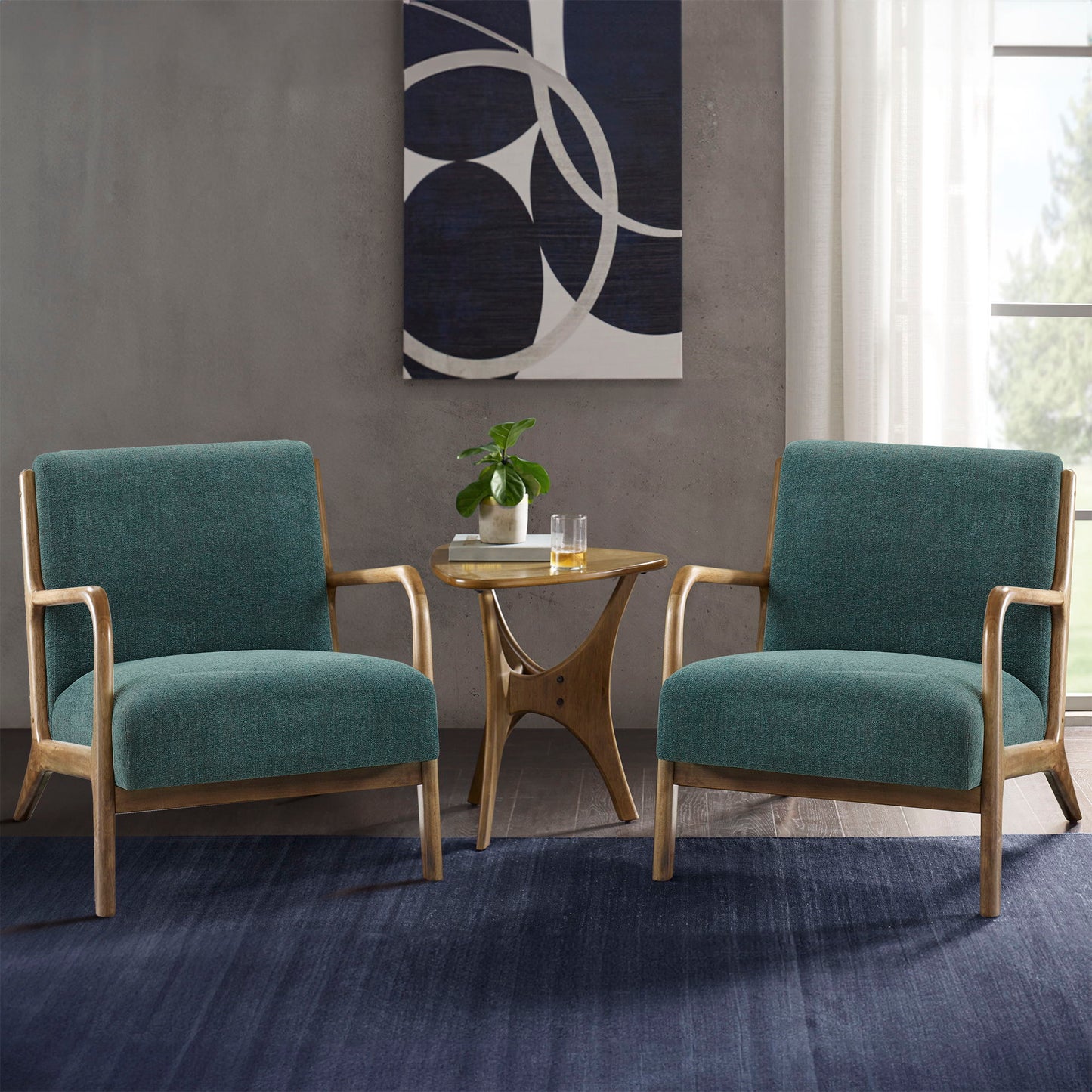 Novak - Mid-Century Modern Accent Armchair (Set of 2) - Teal INK+IVY