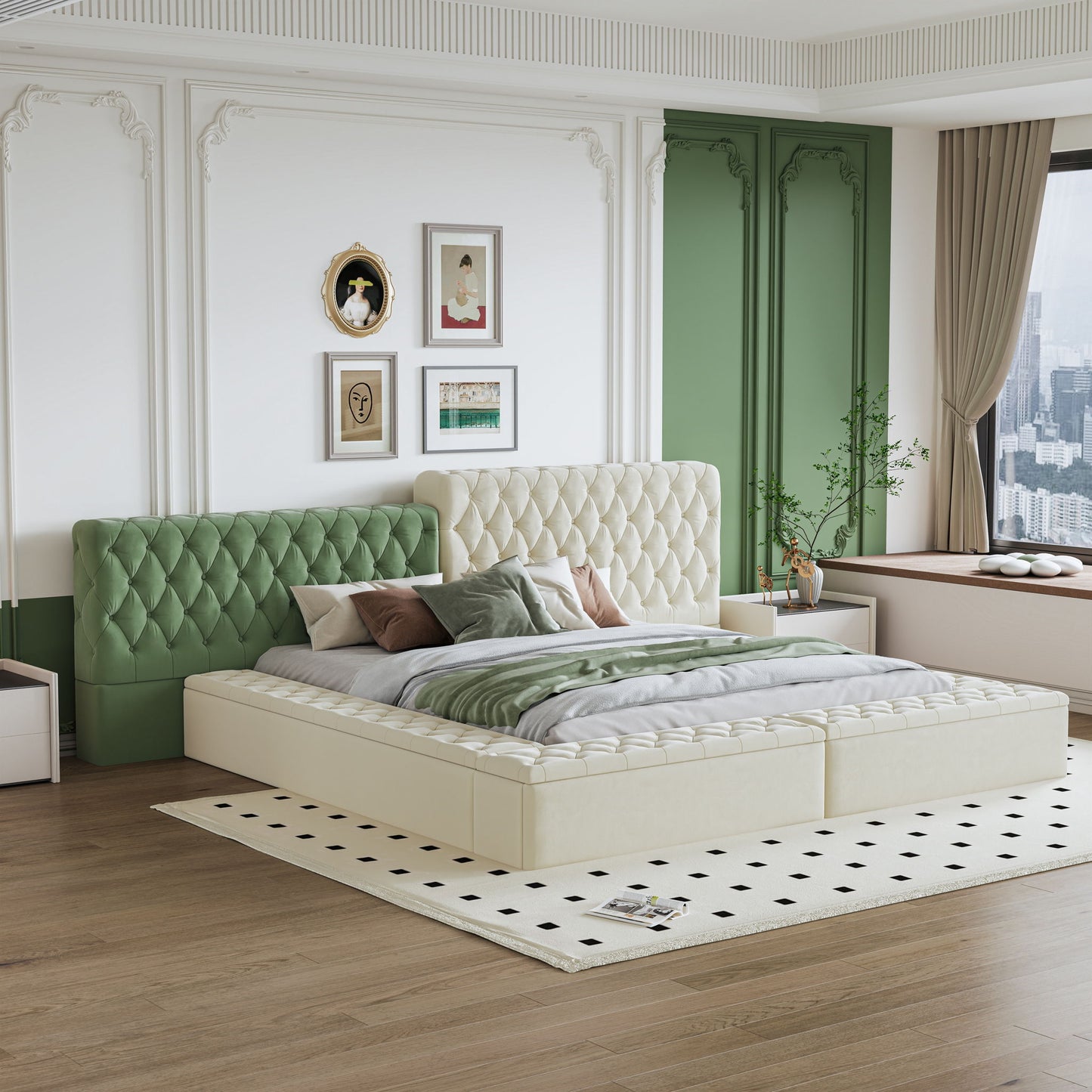 Modern Upholstered Platform Bed With Storage Space, Sturdy And Stable Solid Wood Frame Home Essentials